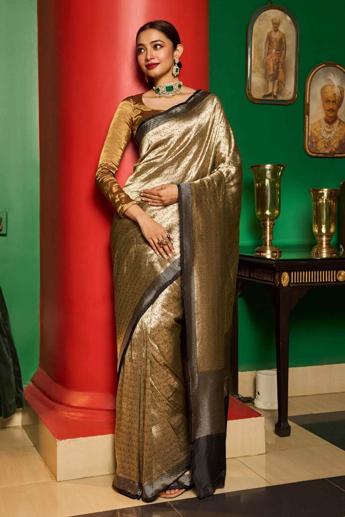 Molten-Black Banarasi Silk Saree