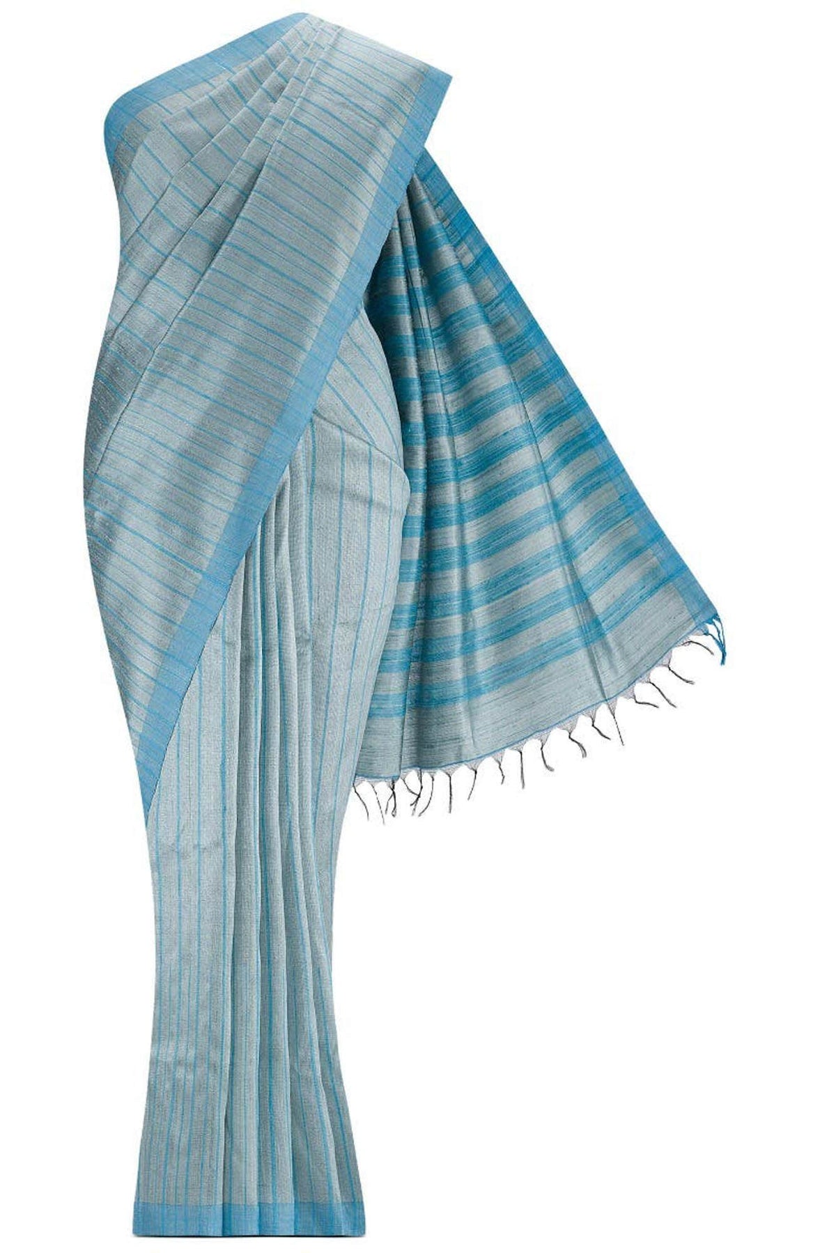 Amisha-Blue Grey Bhagalpuri Tussar Silk Saree