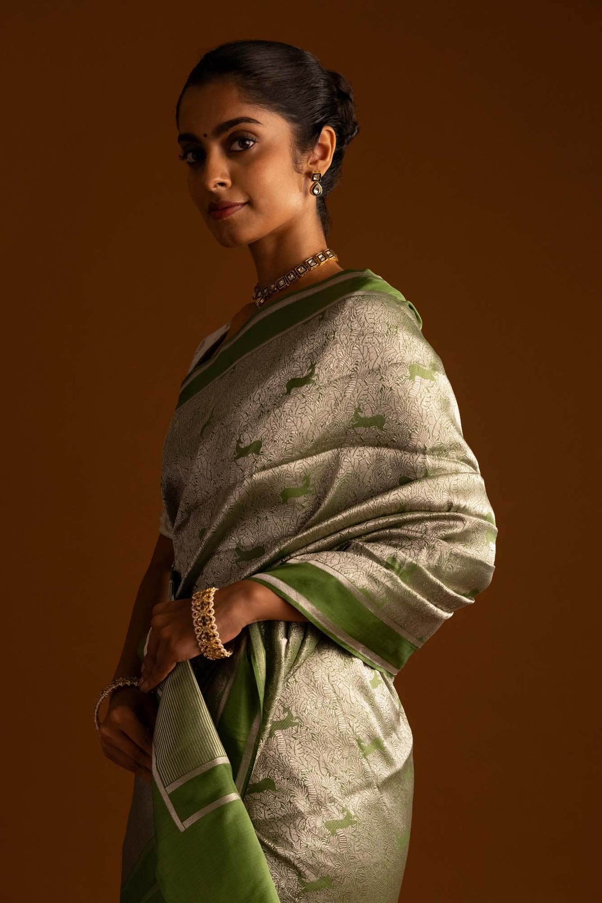 Prance-Green Banarasi Silk Saree