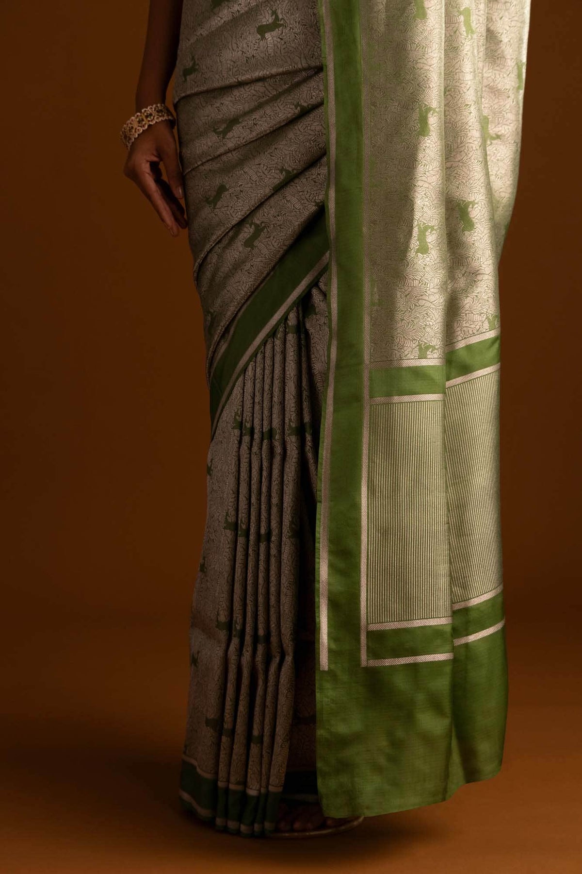 Prance-Green Banarasi Silk Saree