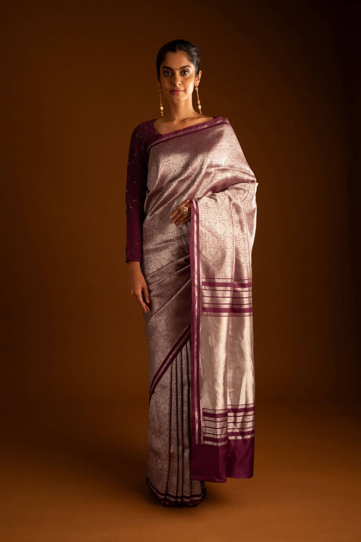 Ottoman Flowers-Maroon Banarasi Silk Saree