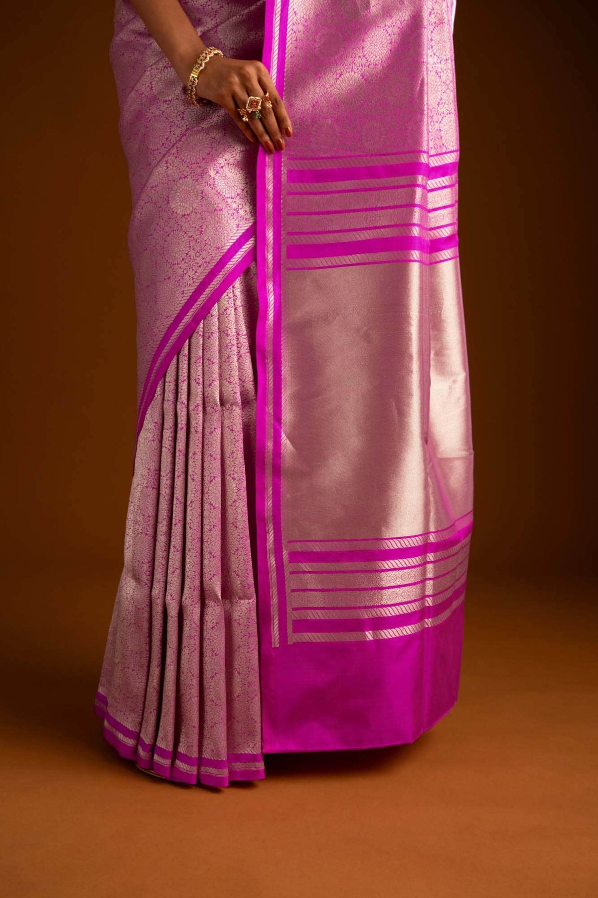 Ottoman Flowers-Pink Banarasi Silk Saree