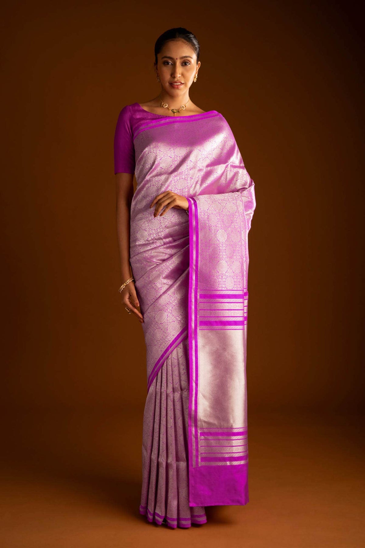 Ottoman Flowers-Pink Banarasi Silk Saree