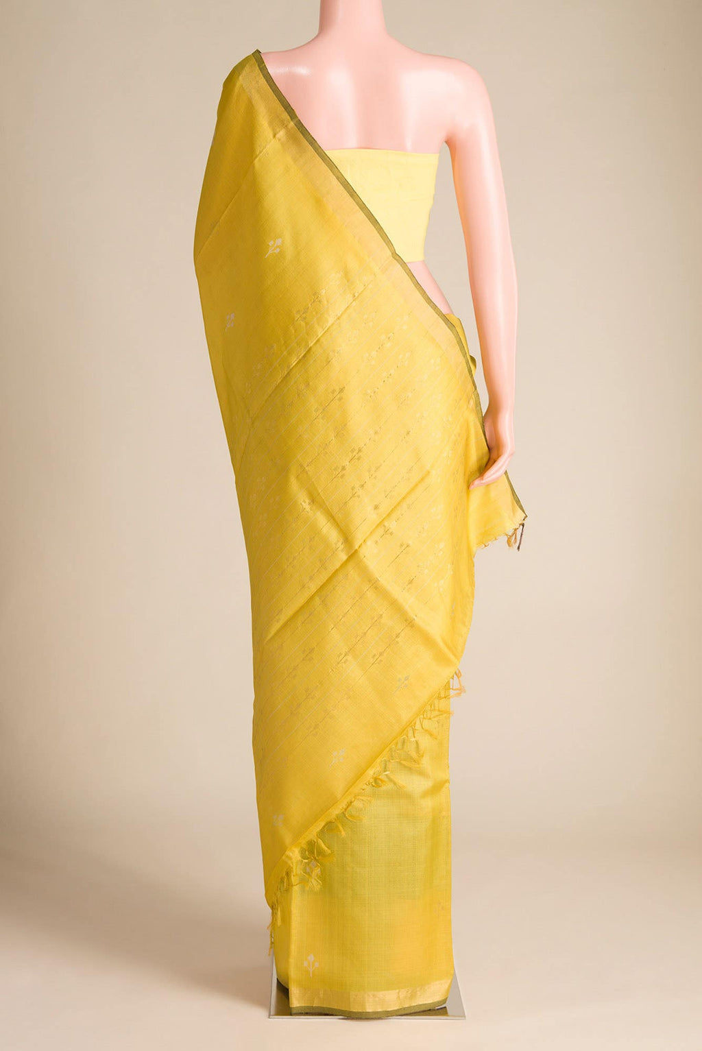 Breeze of Ease-Yellow Bhagalpuri Tussar Silk Saree