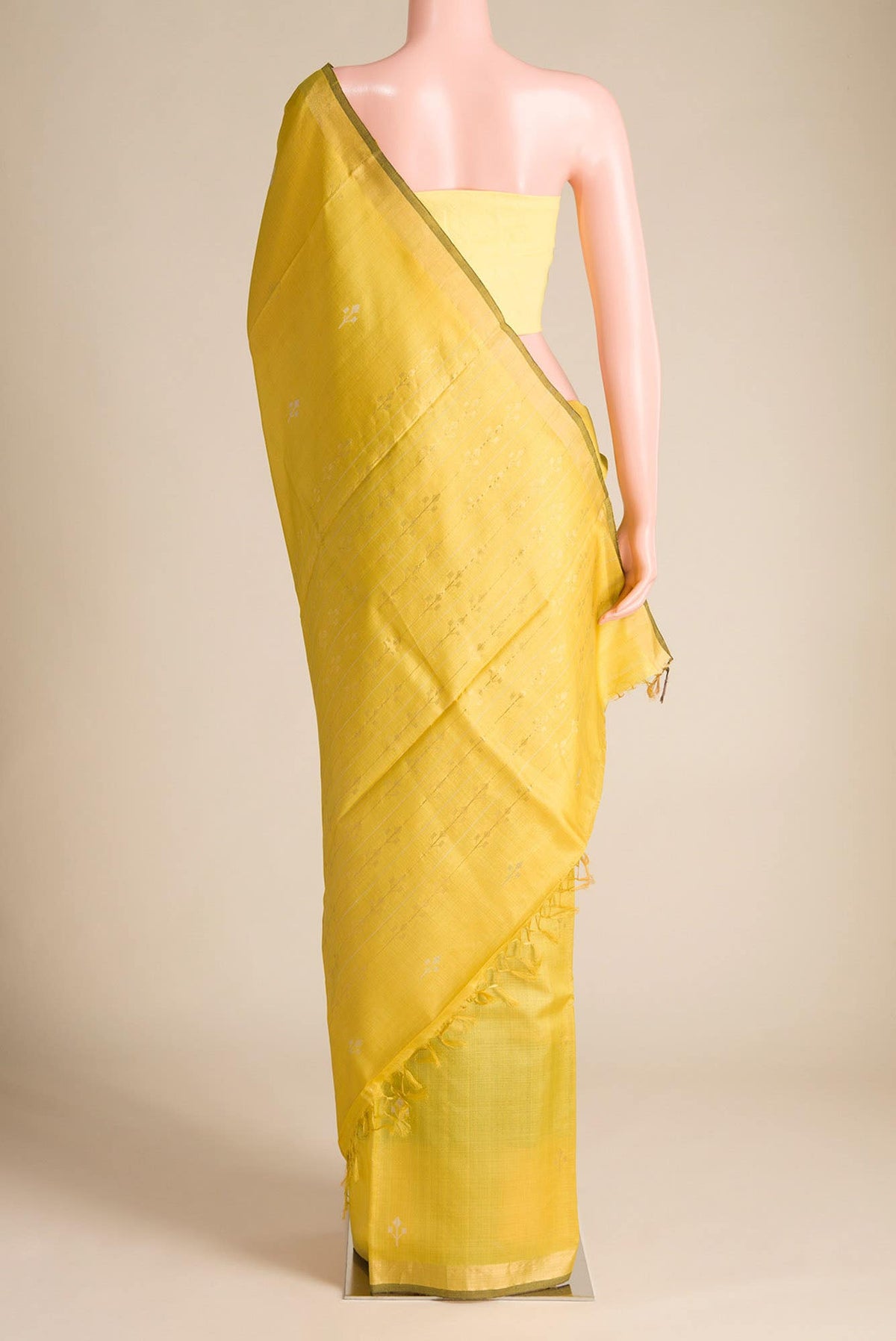 Breeze of Ease-Yellow Bhagalpuri Tussar Silk Saree
