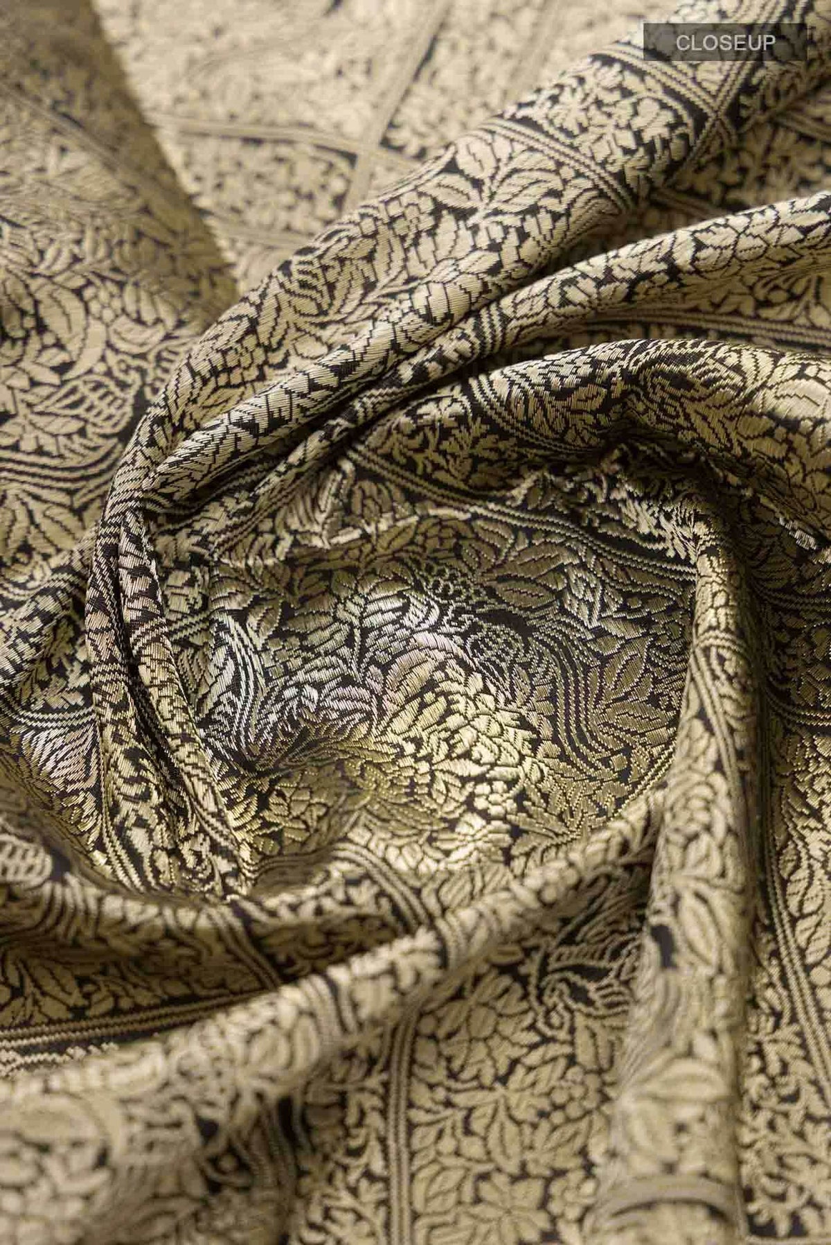 The jeweled Bird-Black Banarasi Silk Saree