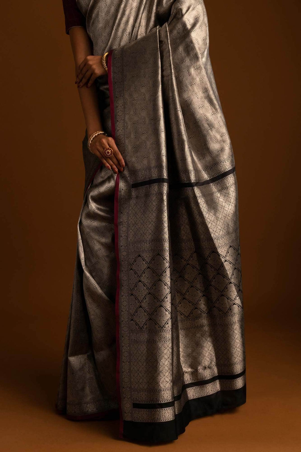 By the Bank of Ganges-Black Banarasi Silk Saree