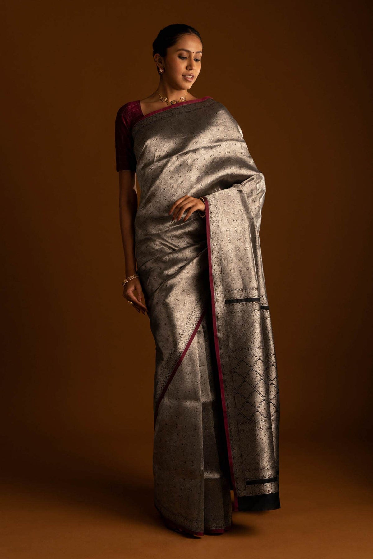 By the Bank of Ganges-Black Banarasi Silk Saree