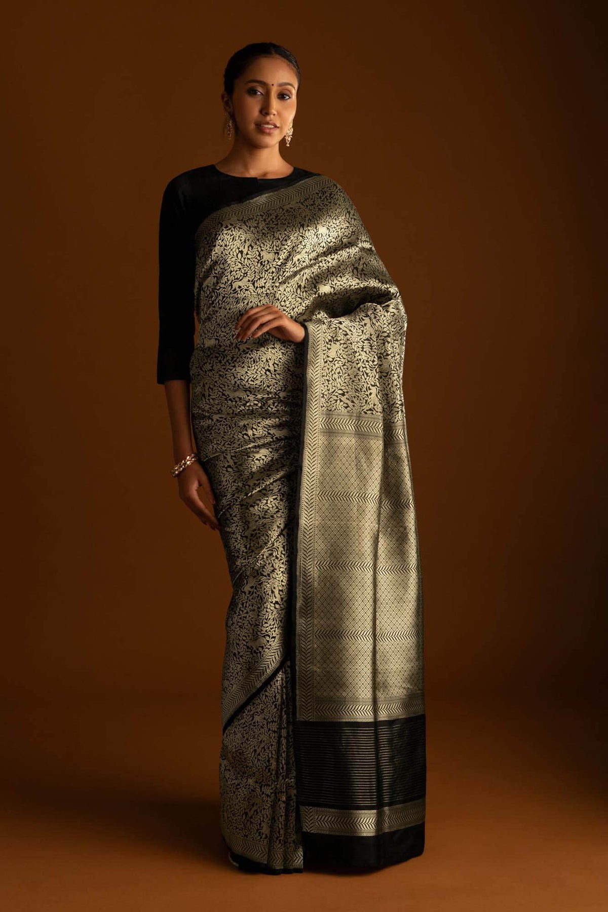 Mogli's World-Black Banarasi Silk Saree