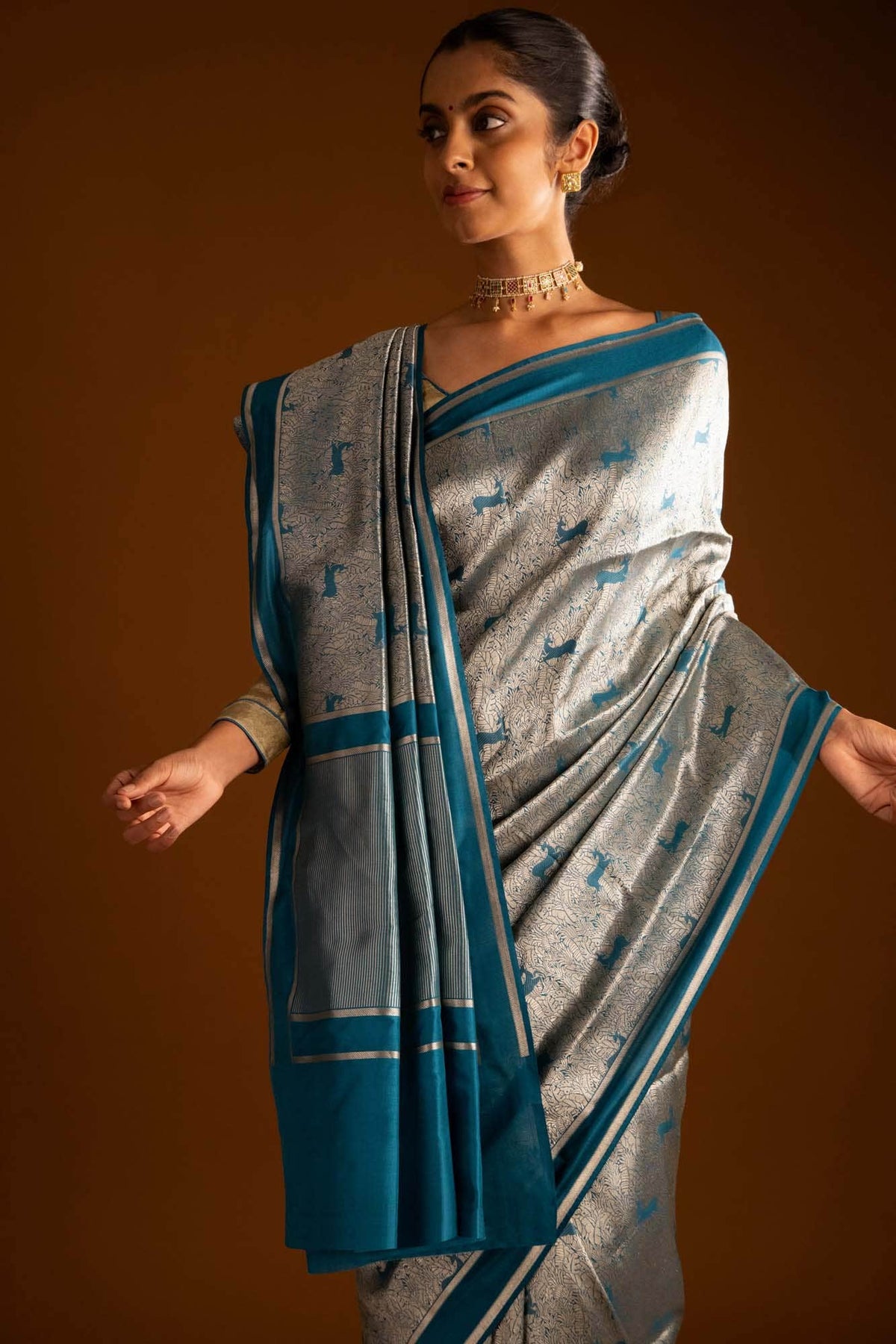 Prance-Teal Green Banarasi Silk Saree