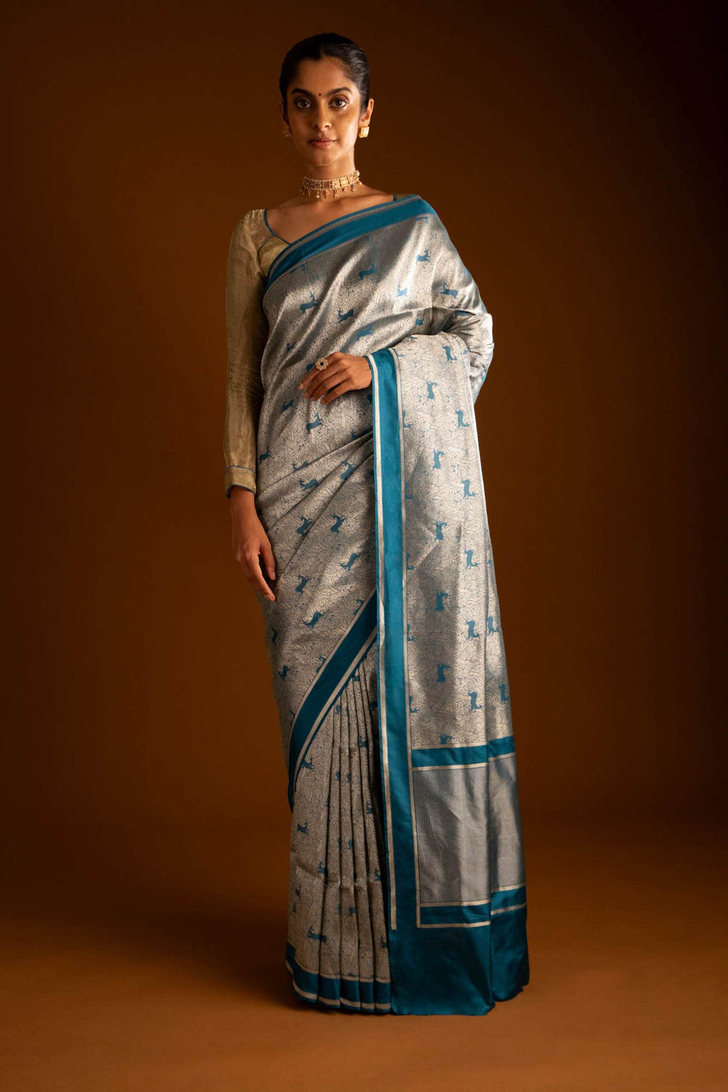 Prance-Teal Green Banarasi Silk Saree