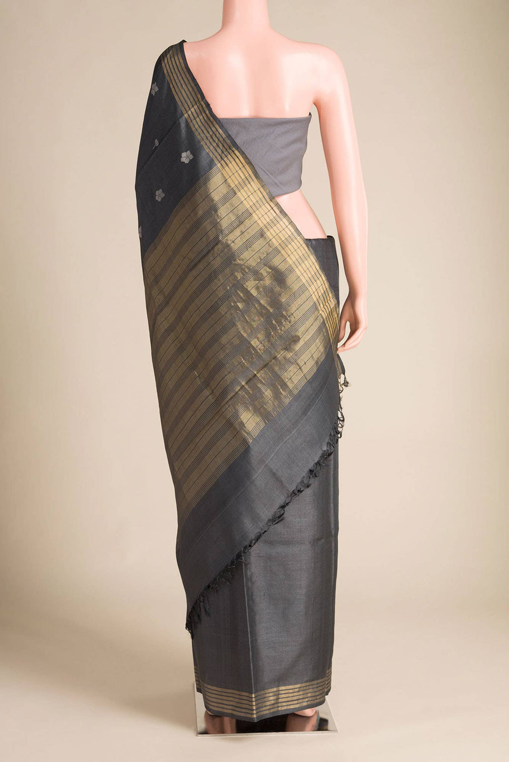 Perfume of Love-Dark Grey Bhagalpuri Tussar Silk Saree