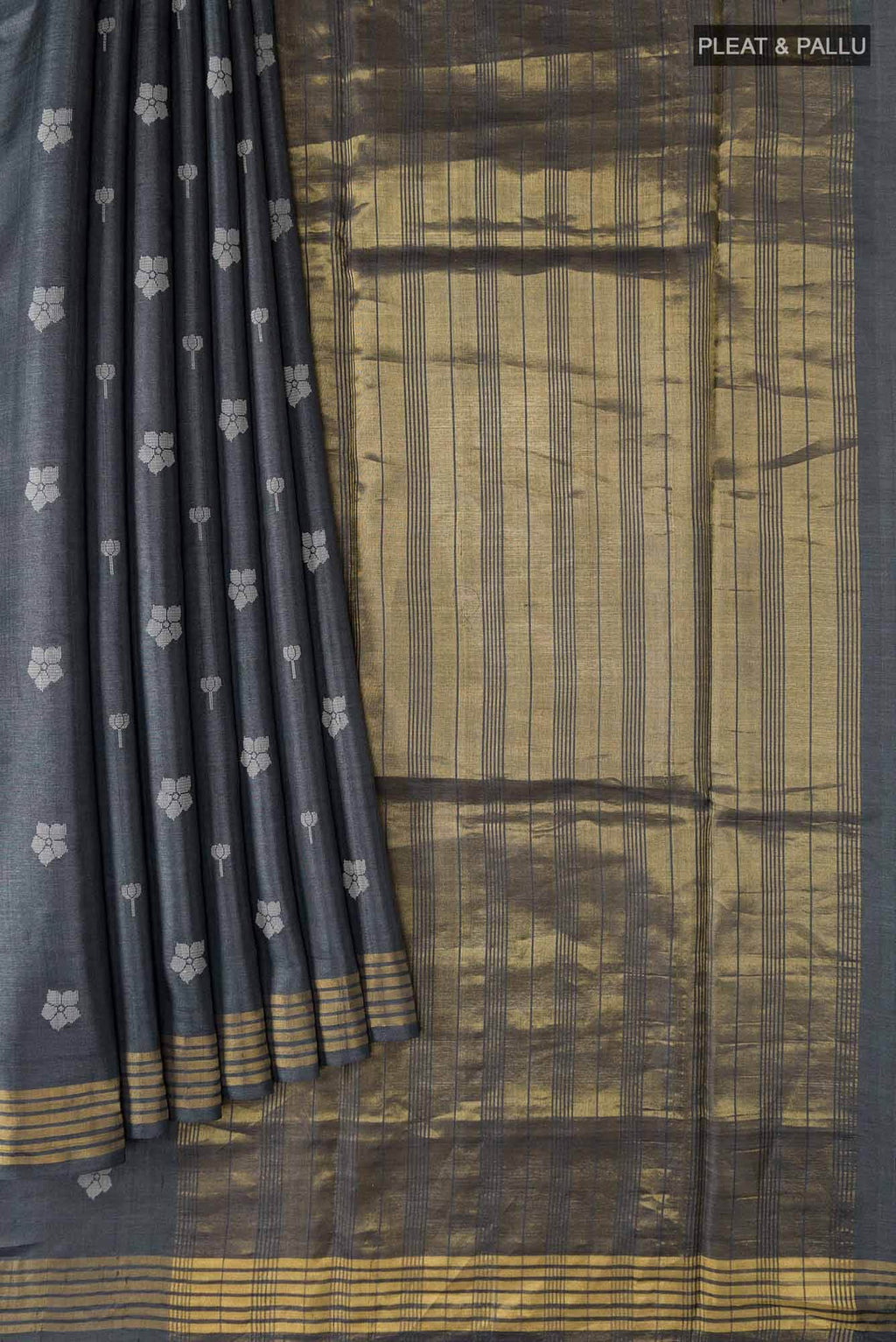 Perfume of Love-Dark Grey Bhagalpuri Tussar Silk Saree