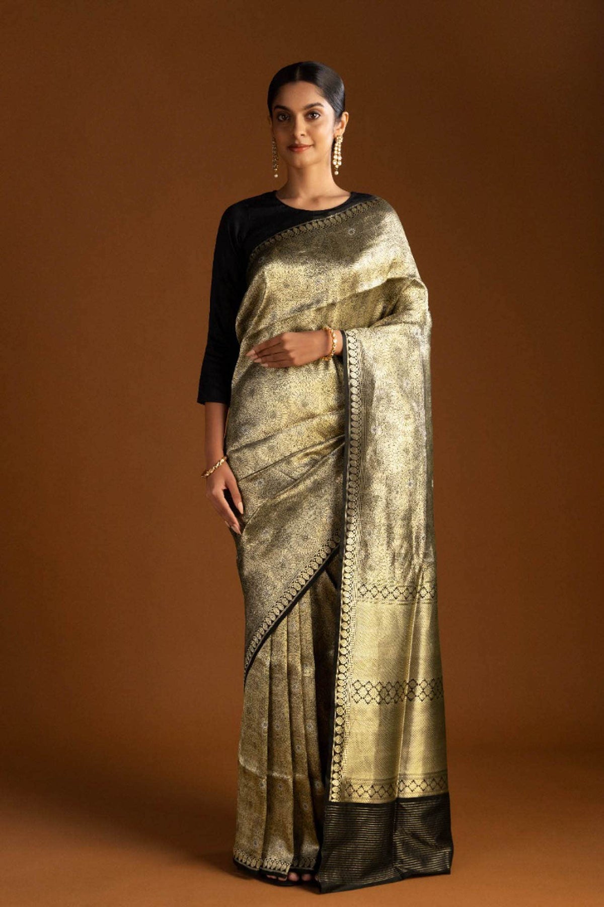 Mor-Black Banarasi Silk Saree