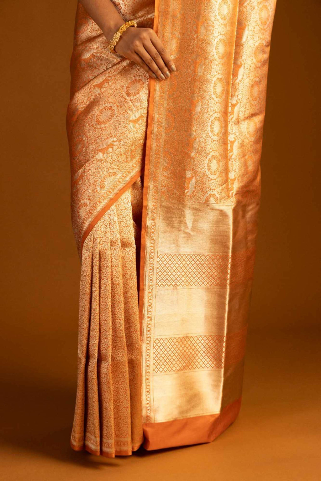 Chariots of the Sun-Orange Banarasi Silk Saree