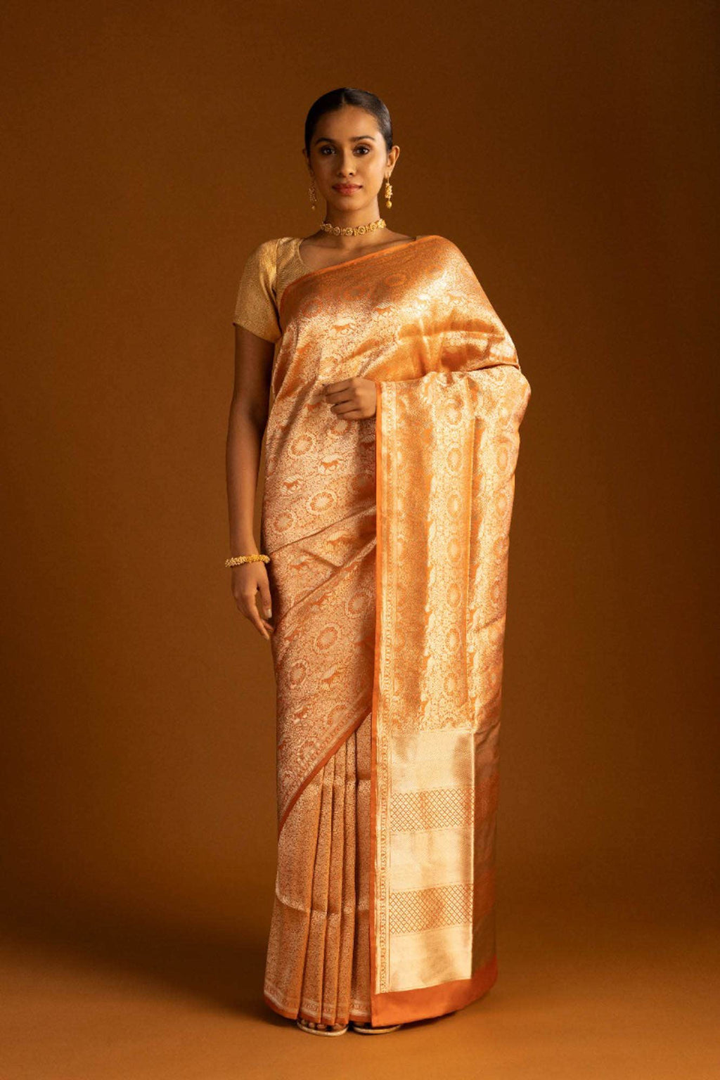 Chariots of the Sun-Orange Banarasi Silk Saree