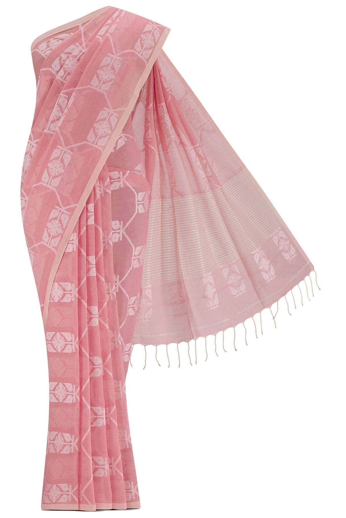 Suman-Peach Bengal Cotton Saree