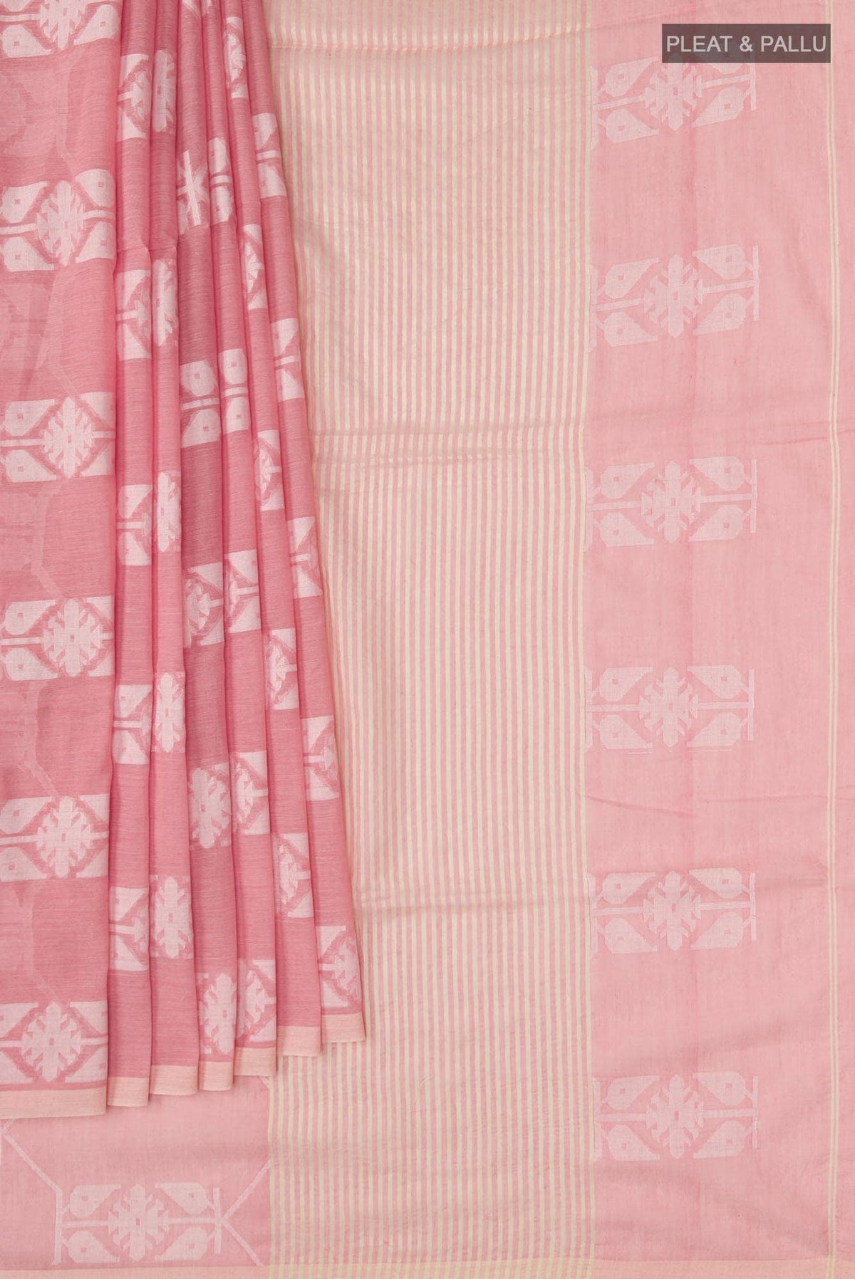 Suman-Peach Bengal Cotton Saree