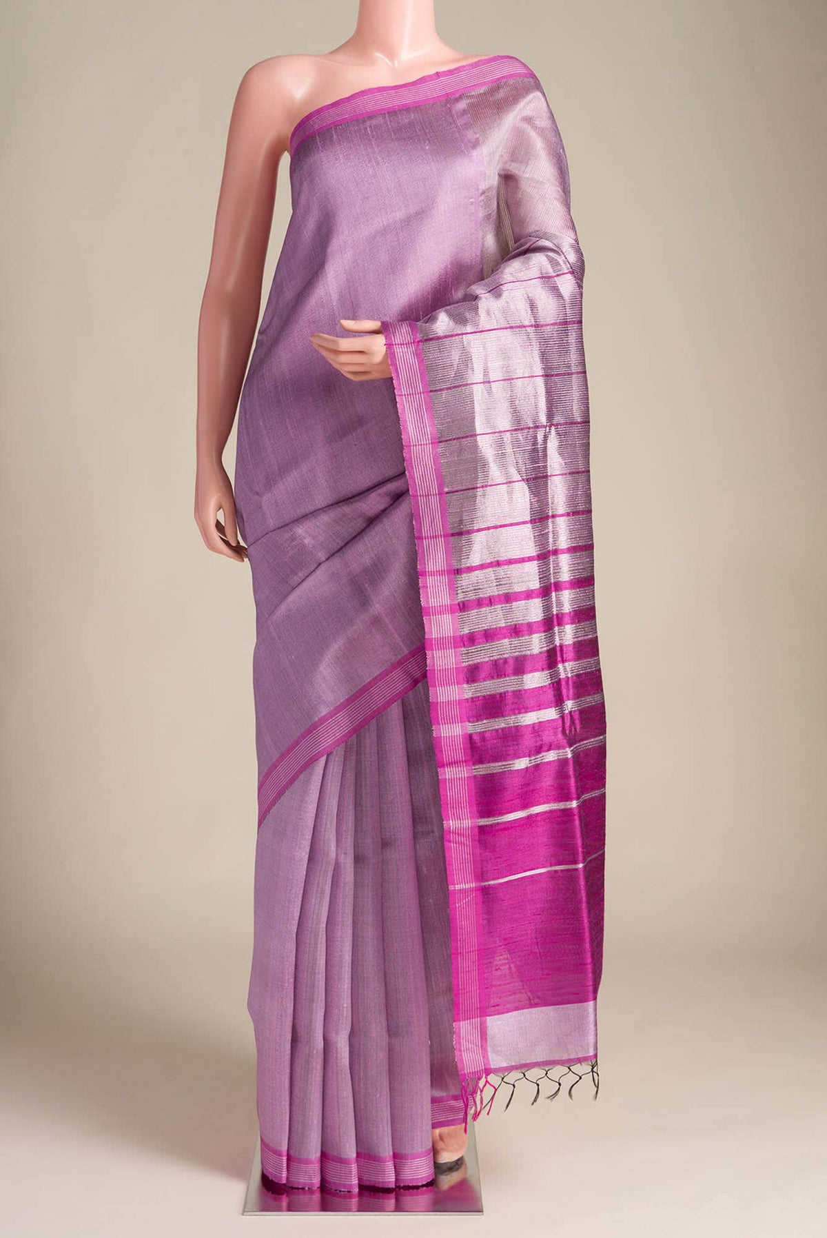 Rose Quartz-Pink Bhagalpuri Tussar Silk Saree