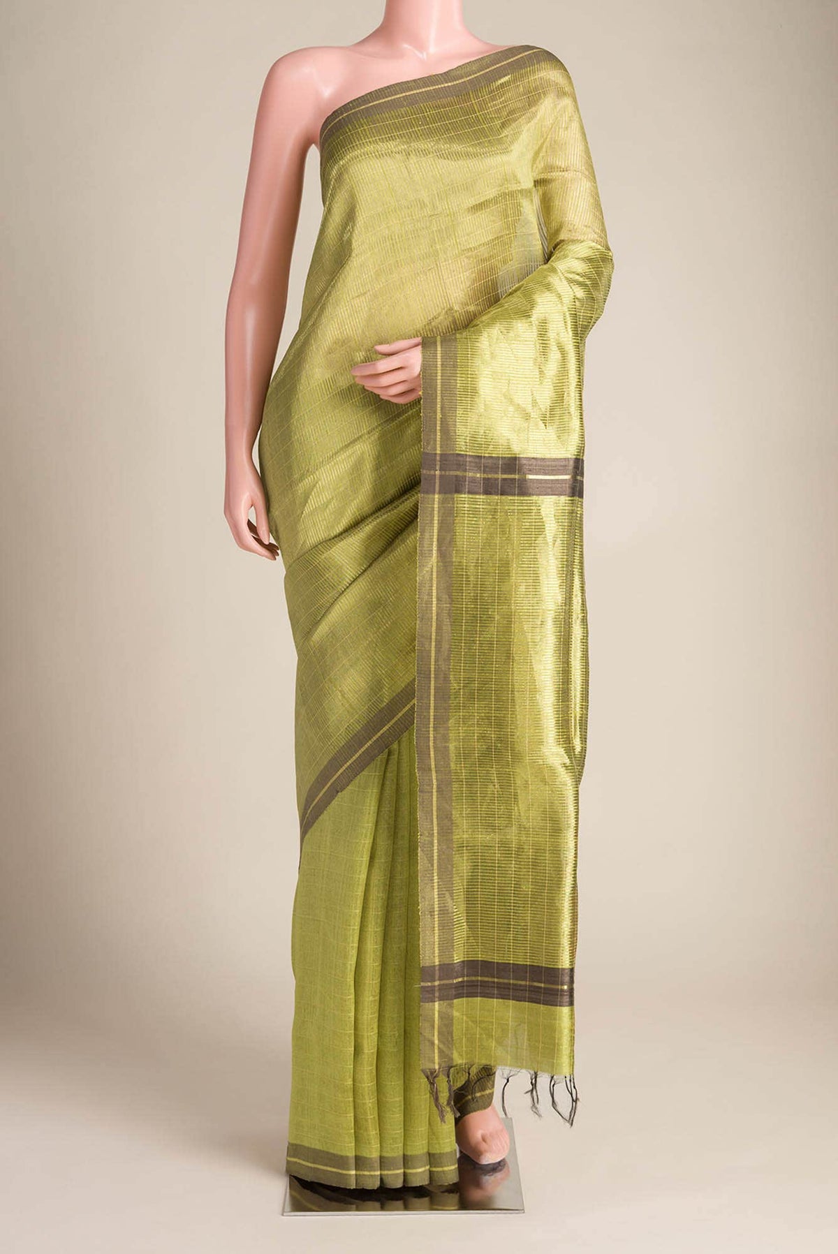 Sleek Topaz-Green Bhagalpuri Tussar Silk Saree