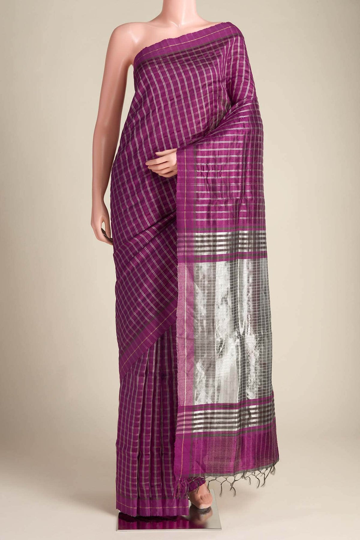 Metallic Magenta-Magenta Bhagalpuri Tussar Silk Saree