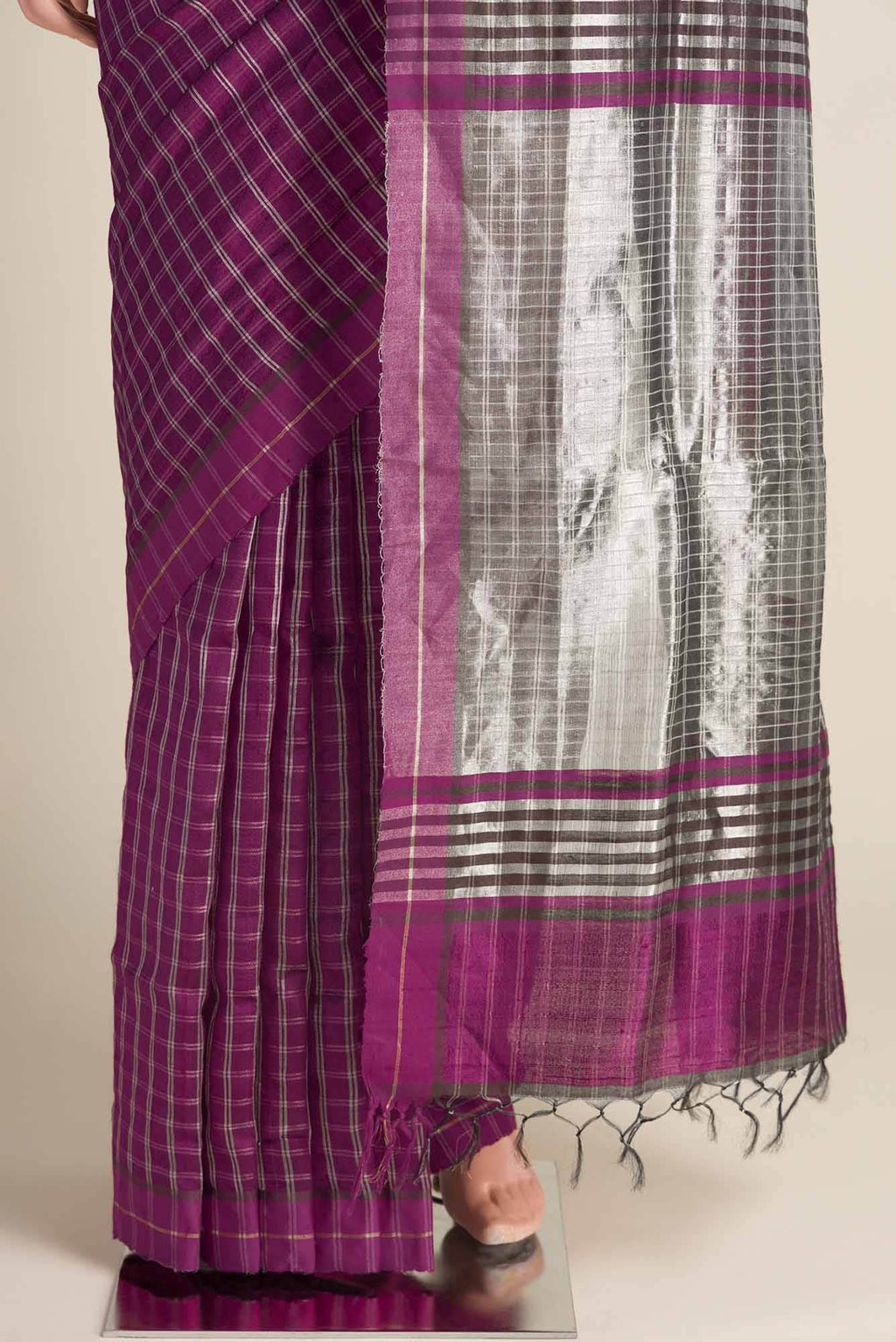 Metallic Magenta-Magenta Bhagalpuri Tussar Silk Saree