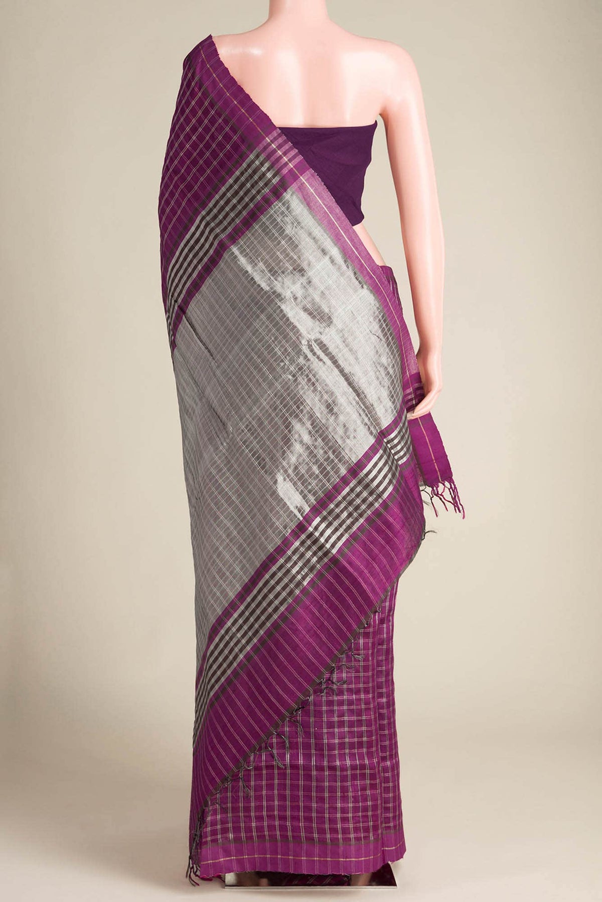 Metallic Magenta-Magenta Bhagalpuri Tussar Silk Saree
