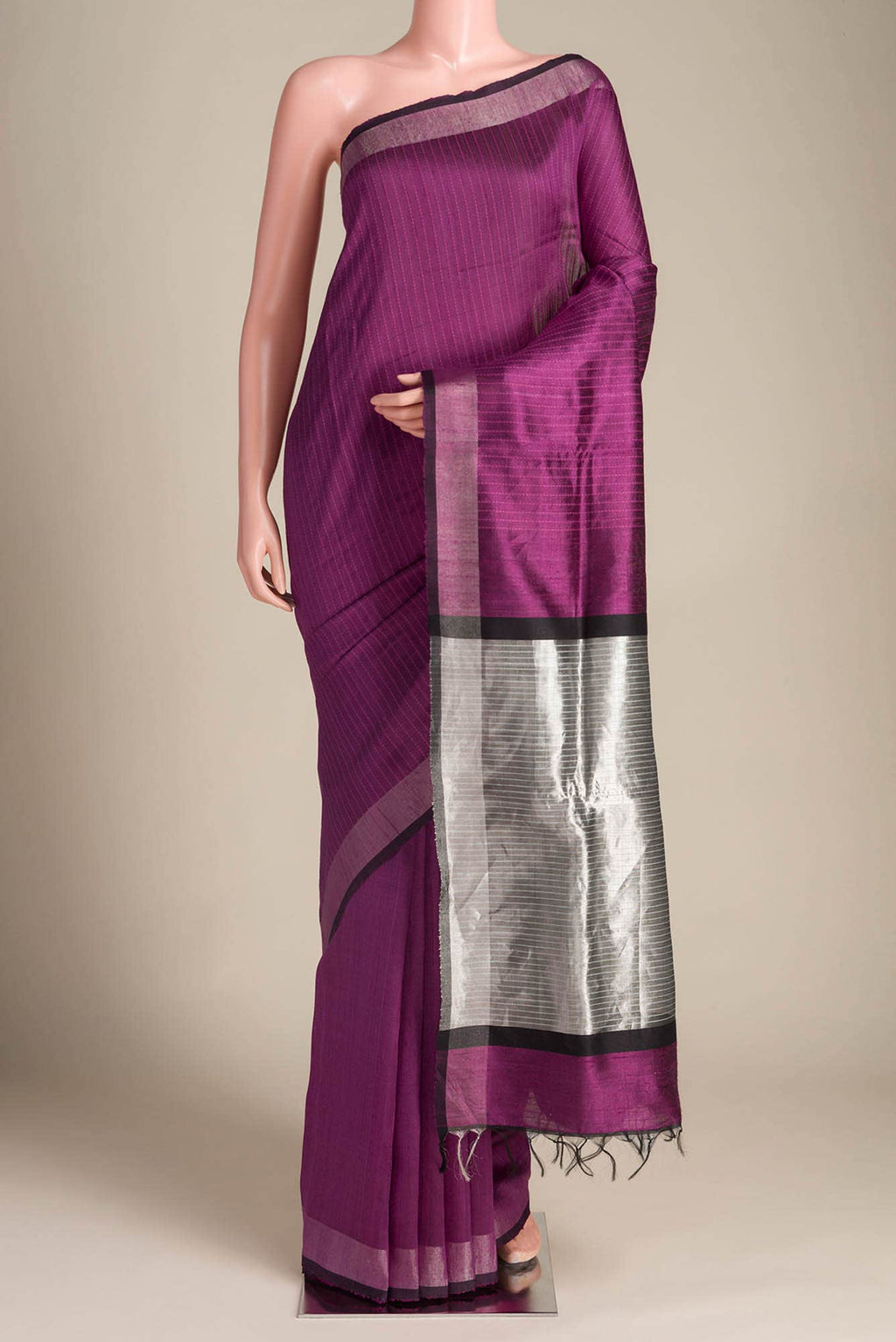 Rich Merlot-Burgundy Bhagalpuri Tussar Silk Saree