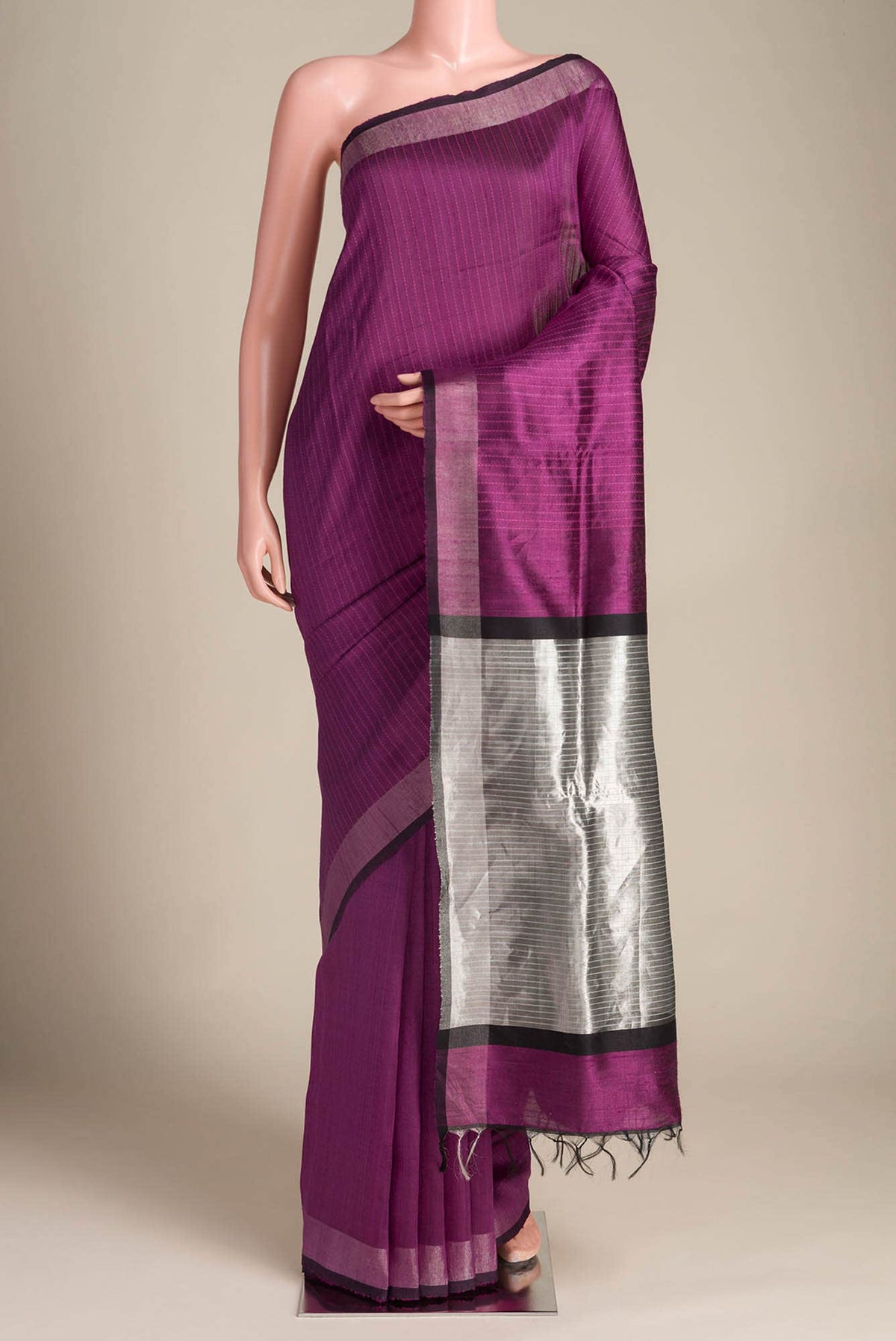 Rich Merlot-Burgundy Bhagalpuri Tussar Silk Saree