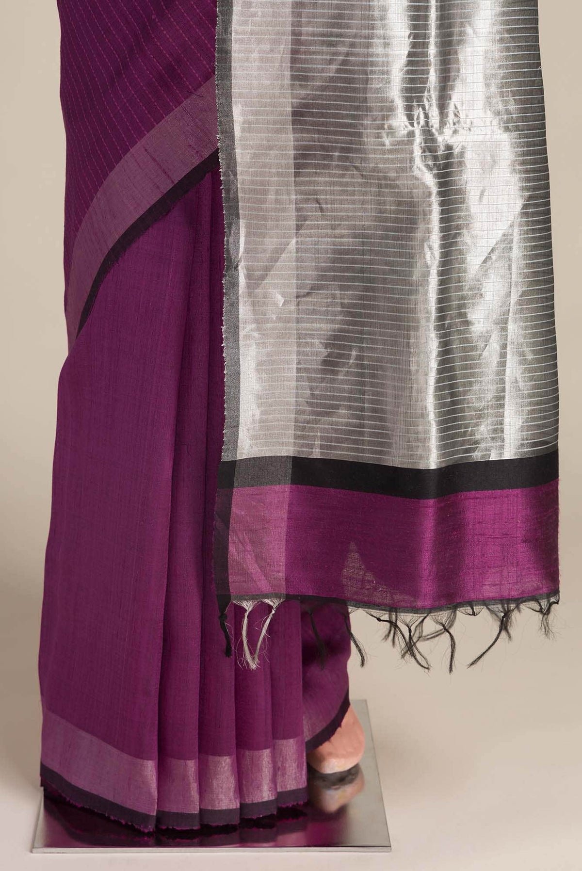 Rich Merlot-Burgundy Bhagalpuri Tussar Silk Saree