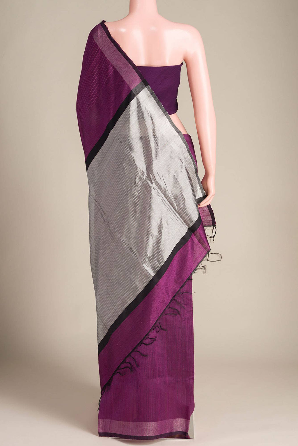 Rich Merlot-Burgundy Bhagalpuri Tussar Silk Saree