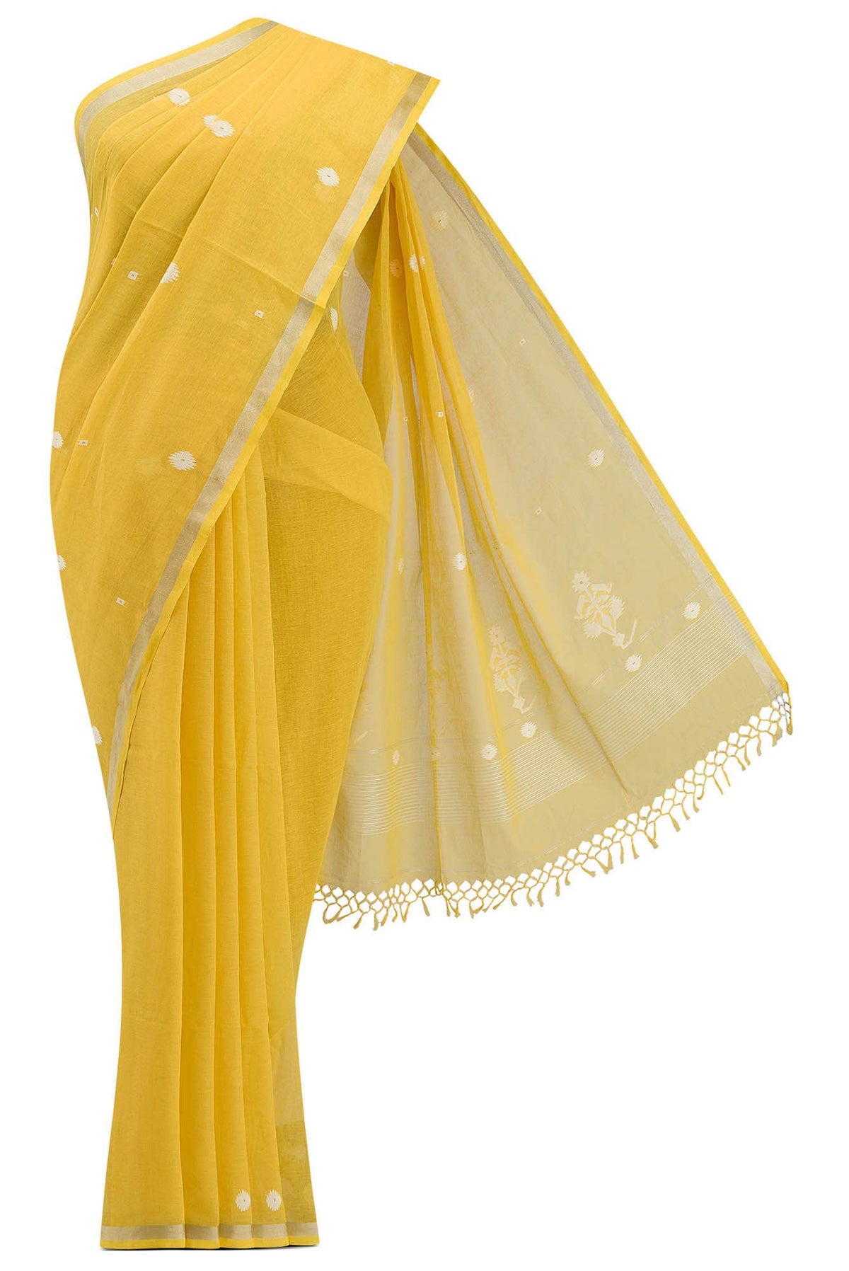 Damini- Mustard Yellow Bengal Cotton Saree