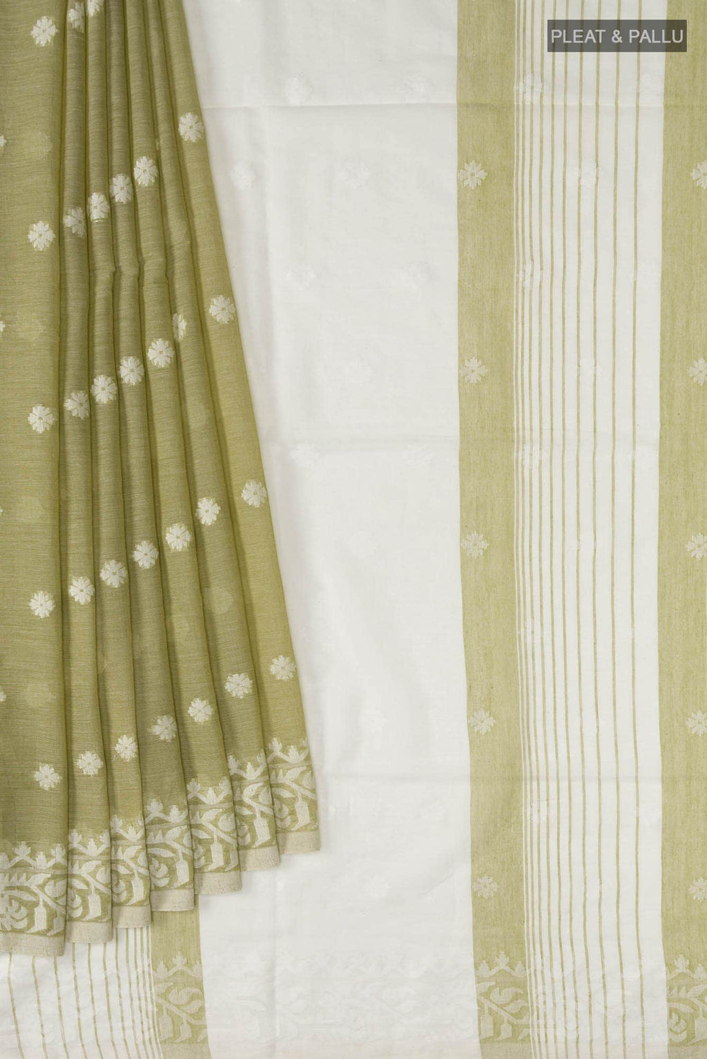 Aarna-Olive Green Bengal Cotton Saree
