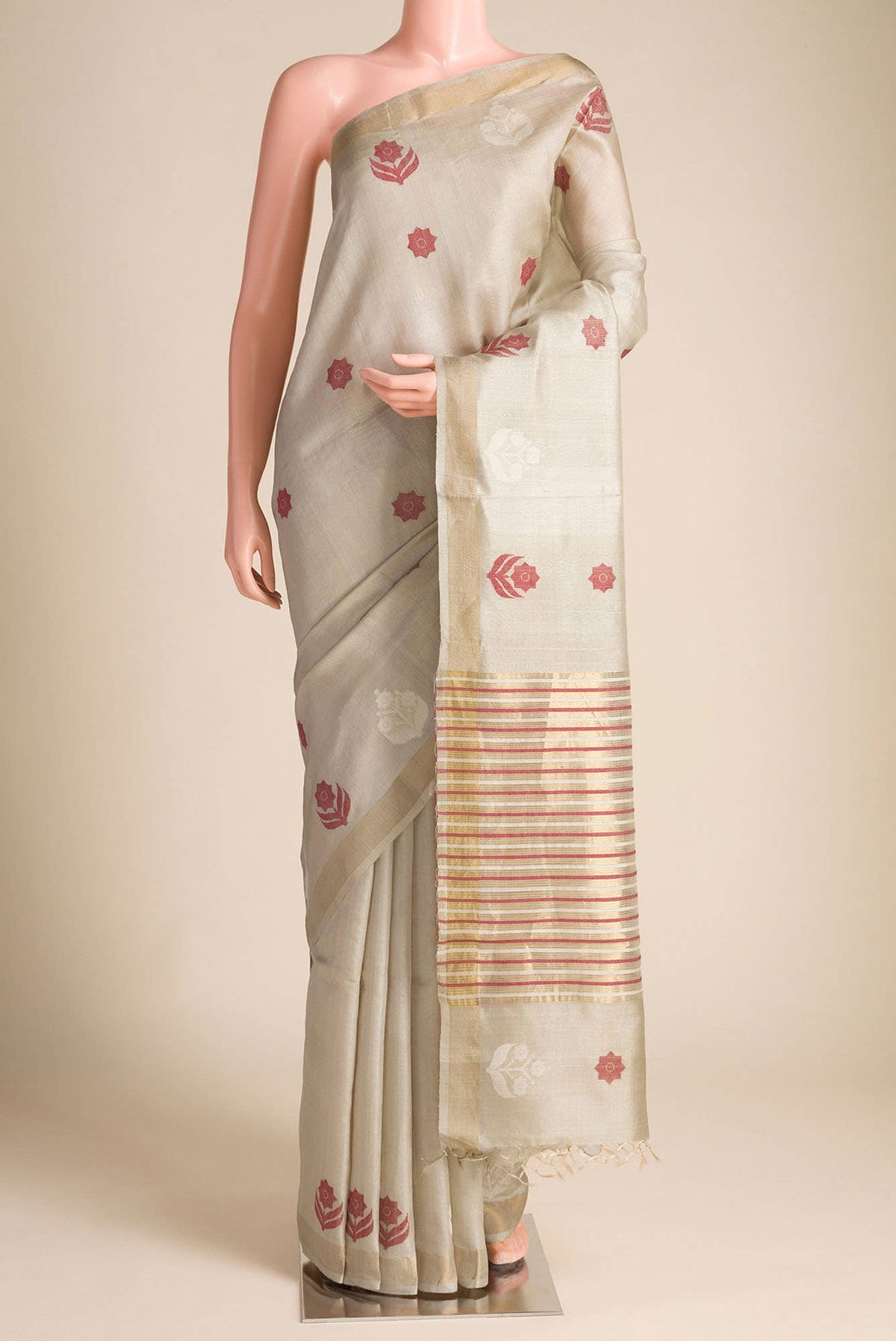 Lost in Fields-Beige Bhagalpuri Tussar Silk Saree