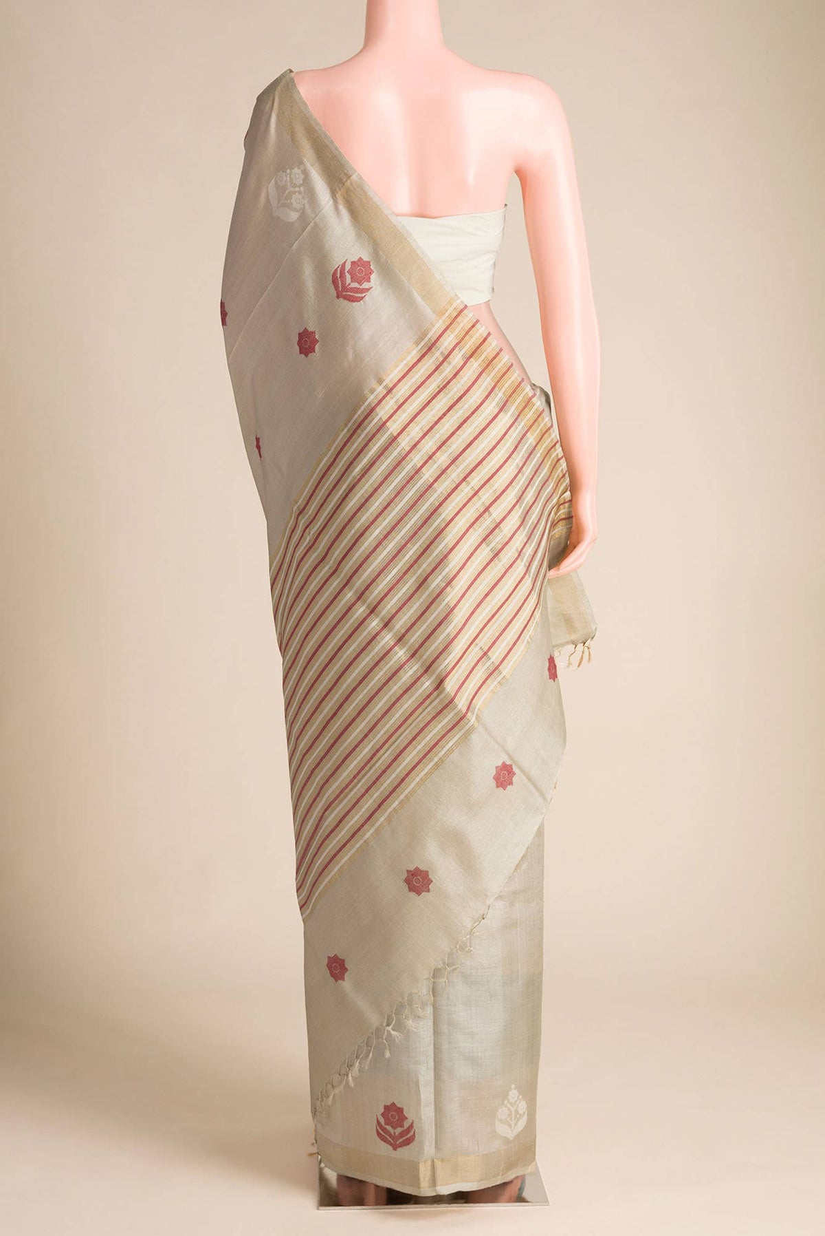 Lost in Fields-Beige Bhagalpuri Tussar Silk Saree
