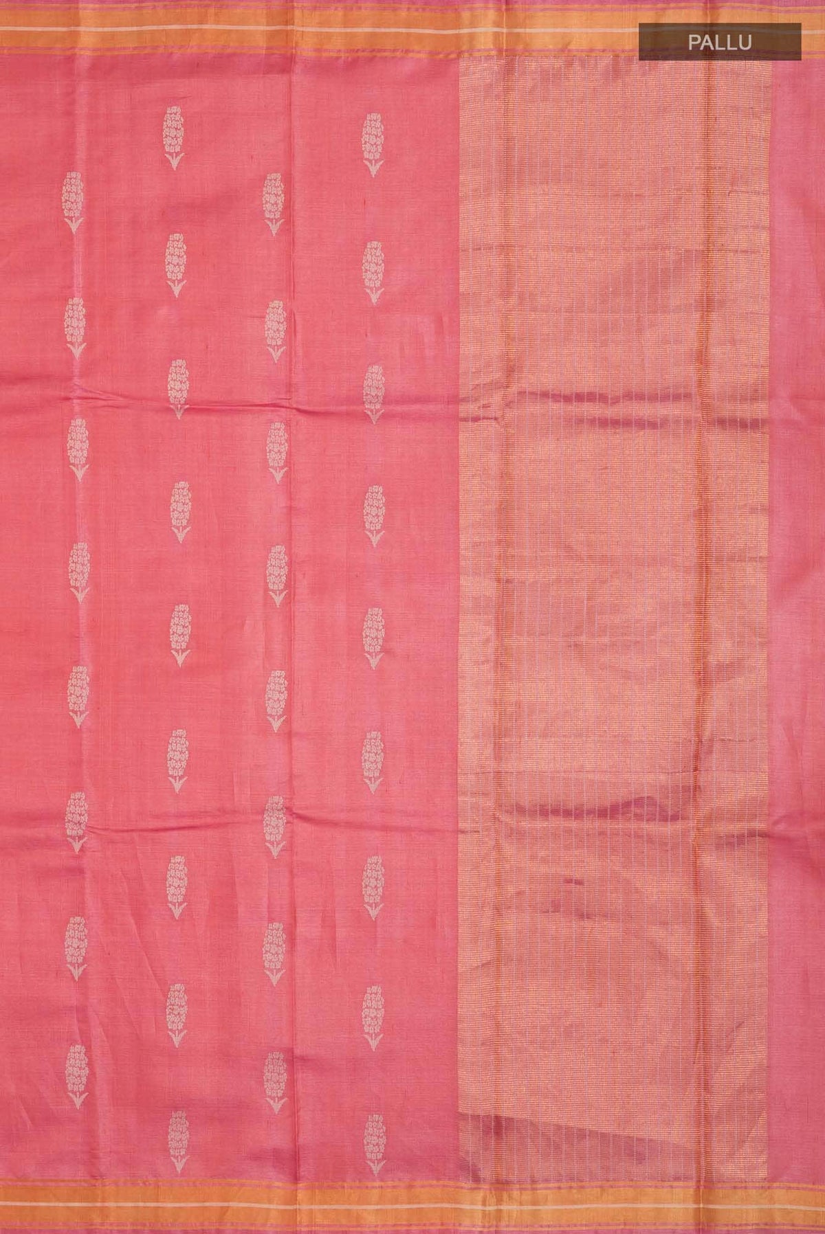 Basket of Lavender Flowers-Bhagalpuri Tussar Silk Saree in Coral Color