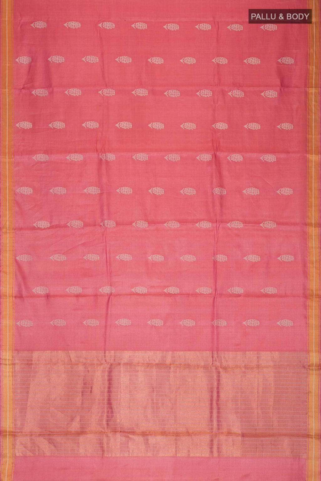 Basket of Lavender Flowers-Bhagalpuri Tussar Silk Saree in Coral Color
