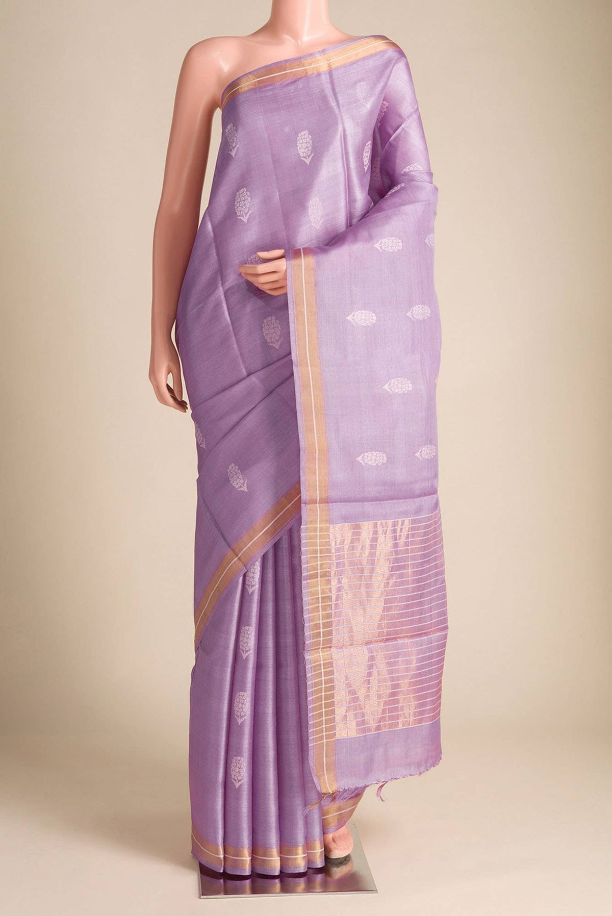 Basket of Lavender Flowers -Bhagalpuri Tussar Silk Saree in Lavender Color