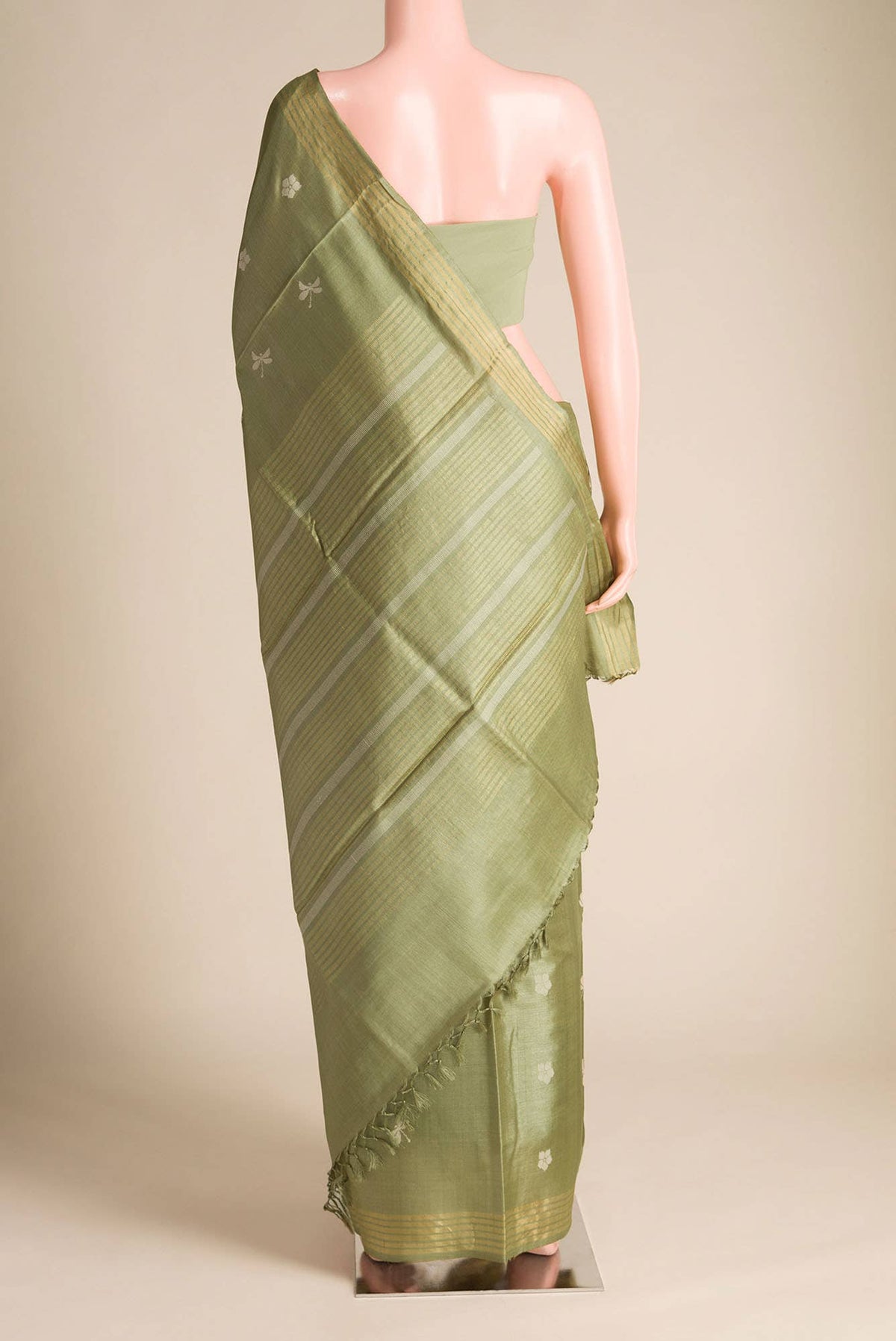Dance of Dragonfly-Green Bhagalpuri Tussar Silk Saree