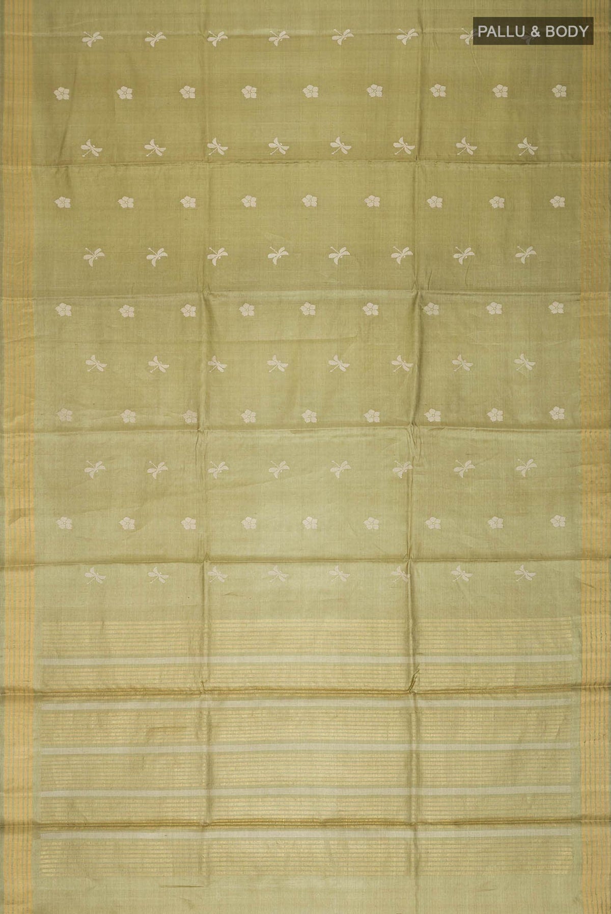 Dance of Dragonfly-Green Bhagalpuri Tussar Silk Saree