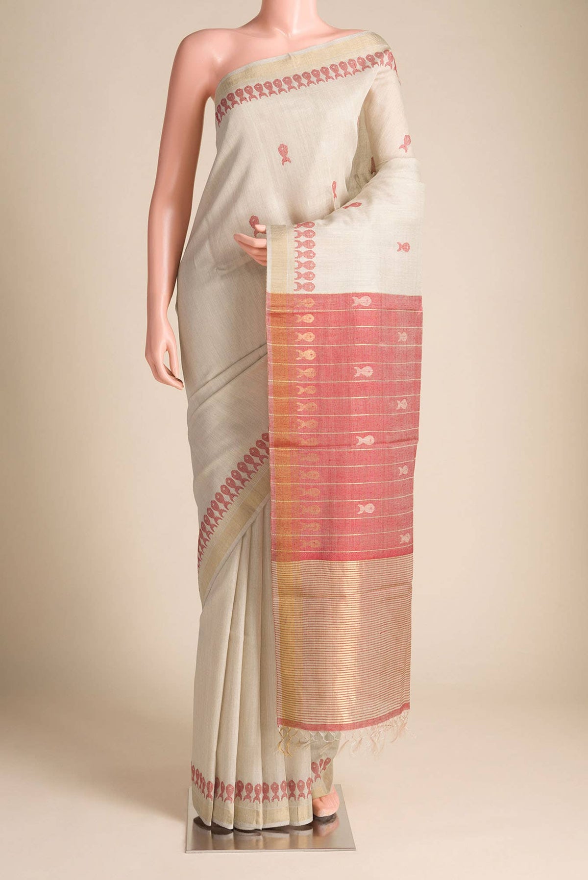 Pisces in Paris-Beige Bhagalpuri Tussar Silk Saree
