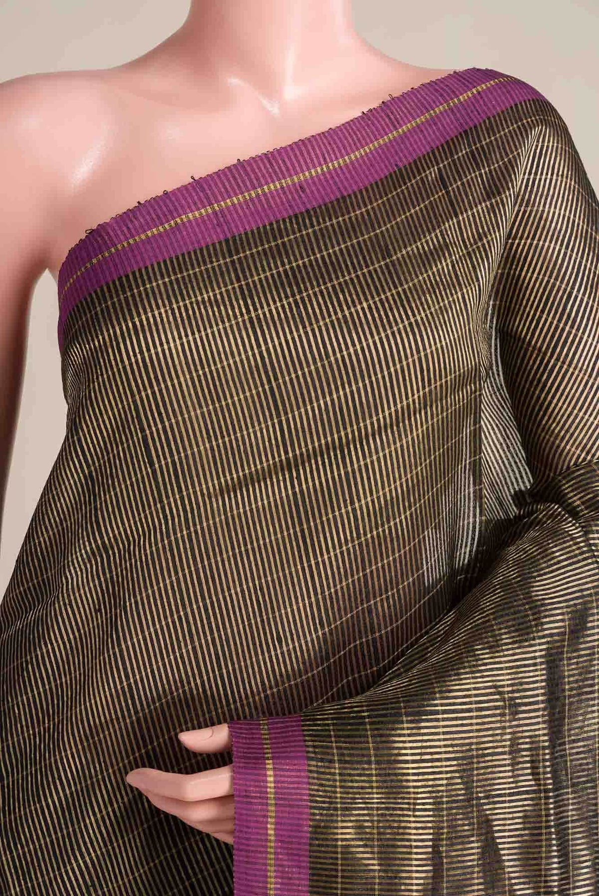 Orchid Dream-Black Bhagalpuri Tussar Silk Saree