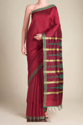 Emerald Ember-Red Bhagalpuri Tussar Silk Saree