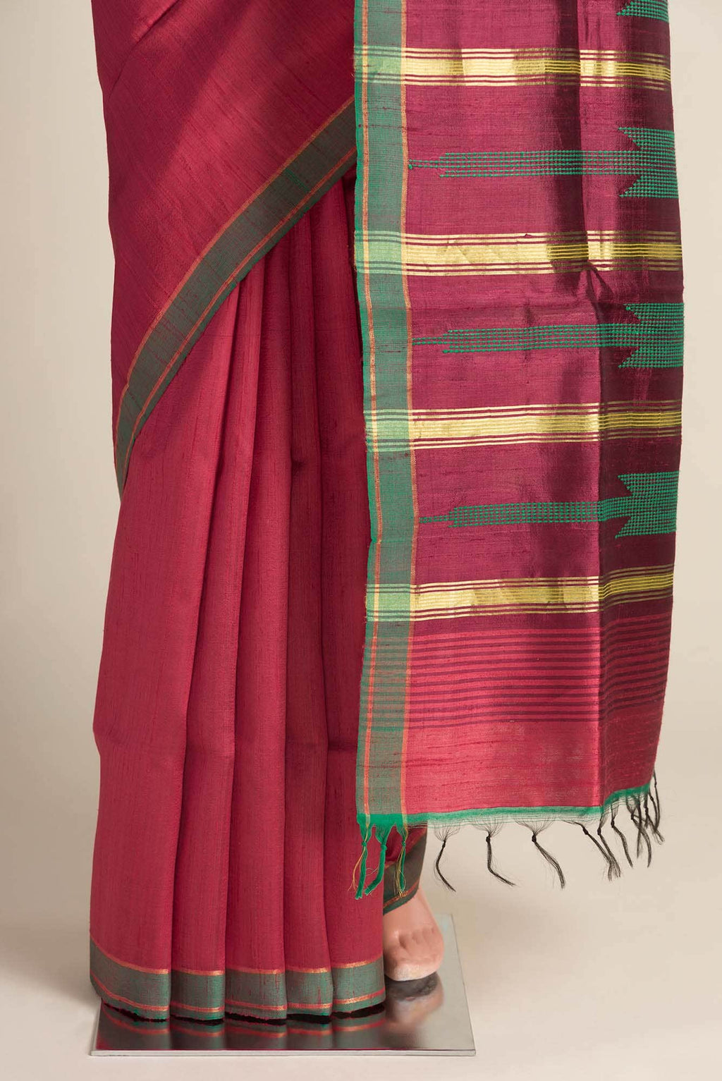 Emerald Ember-Red Bhagalpuri Tussar Silk Saree
