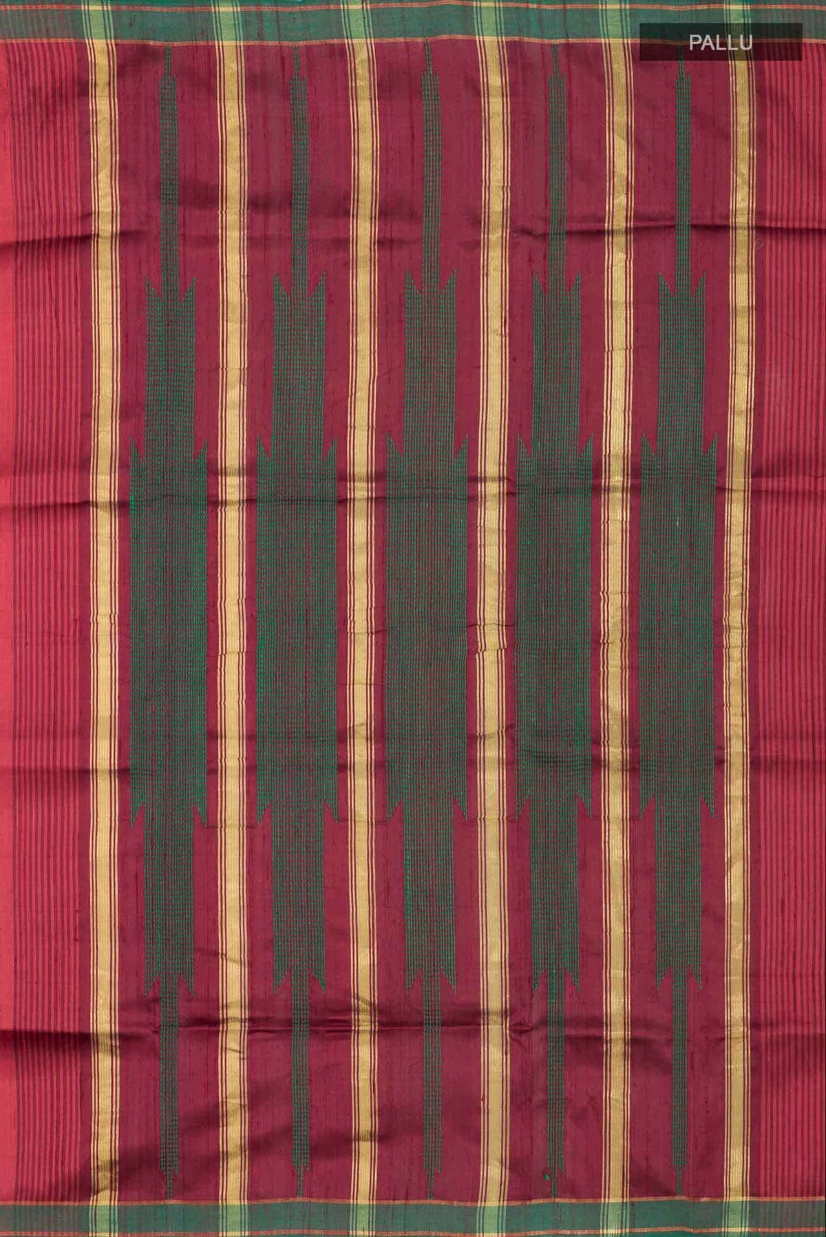 Emerald Ember-Red Bhagalpuri Tussar Silk Saree