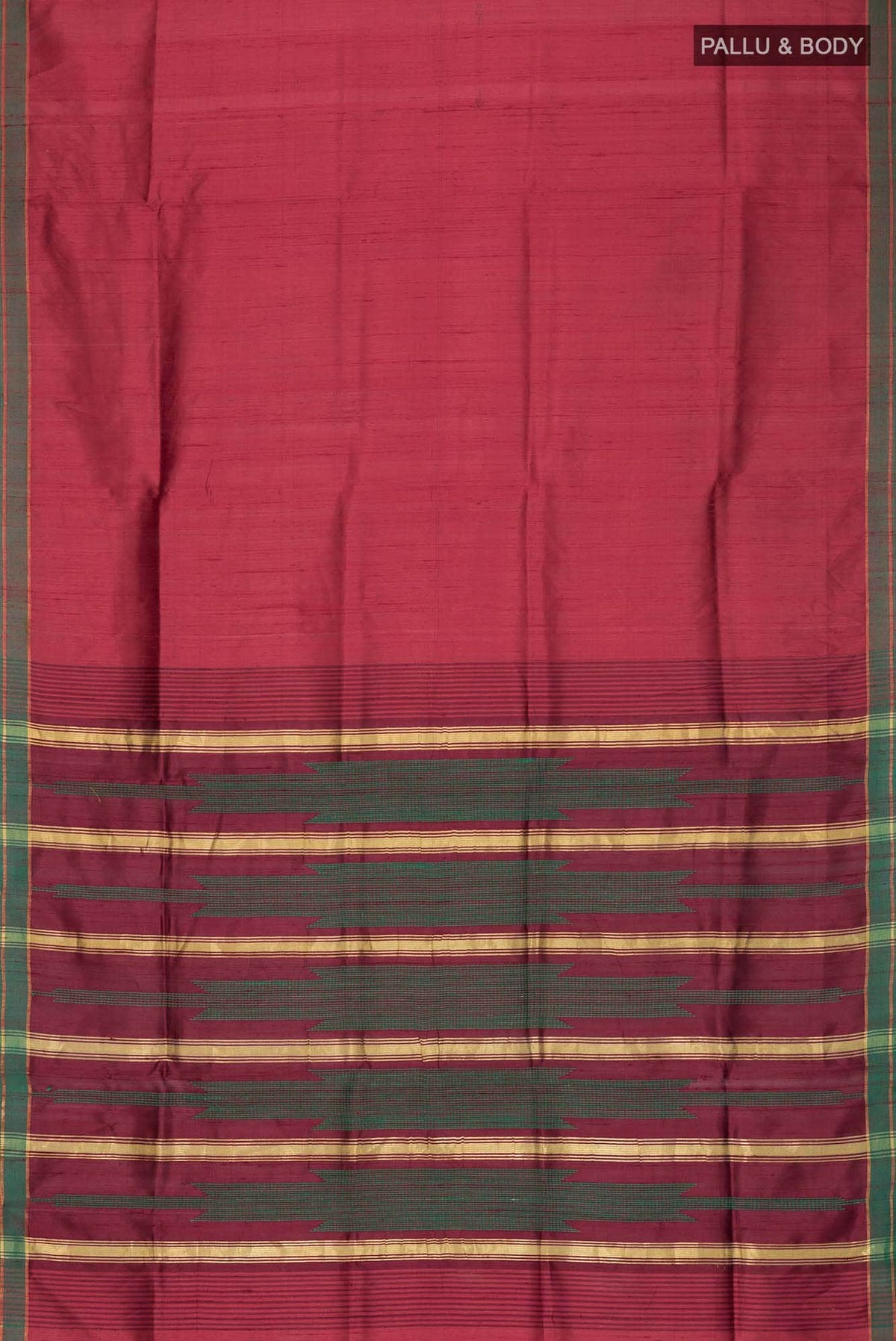 Emerald Ember-Red Bhagalpuri Tussar Silk Saree