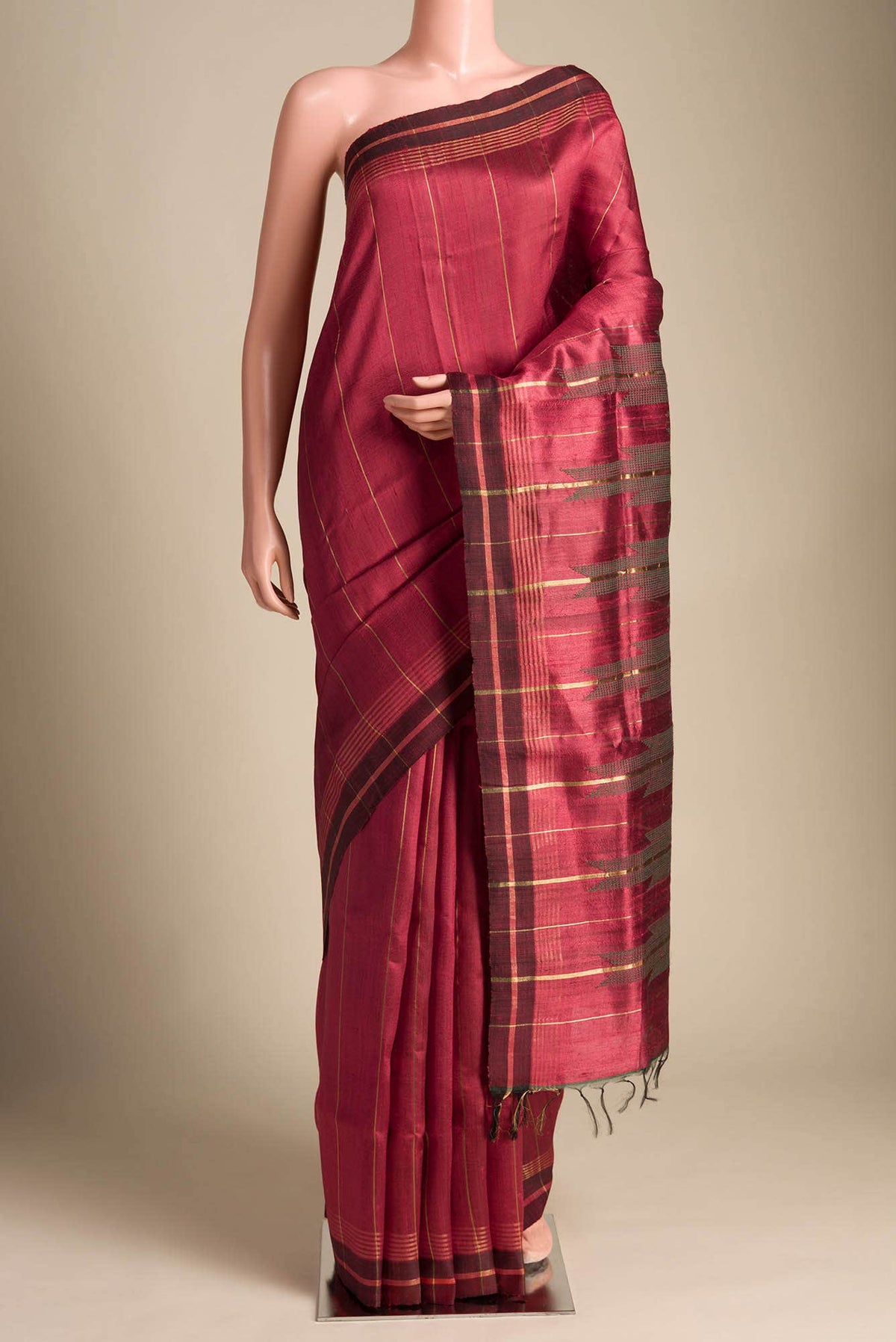 Crimson Night-Maroon Tussar Silk Saree