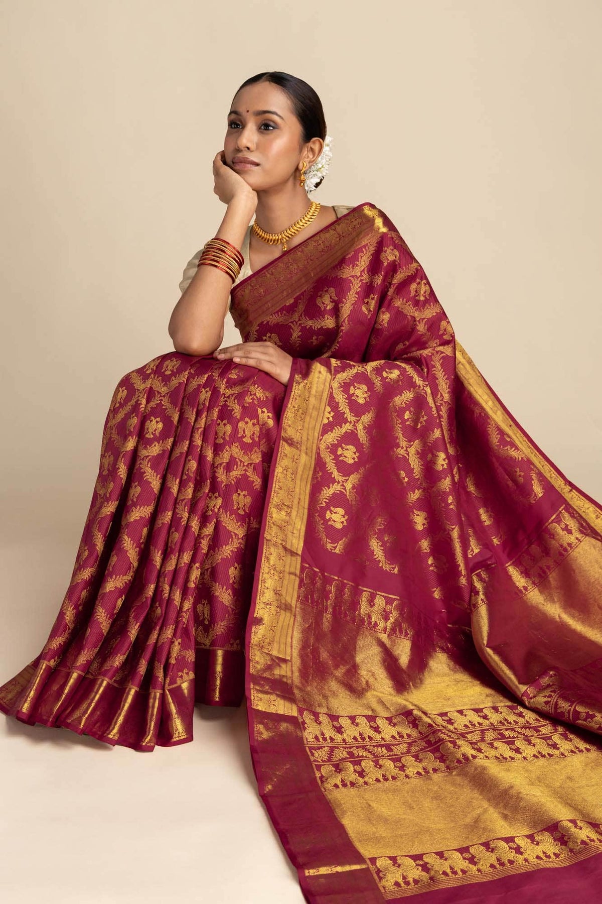 Veeravali-Maroon Kanchipuram Silk Saree