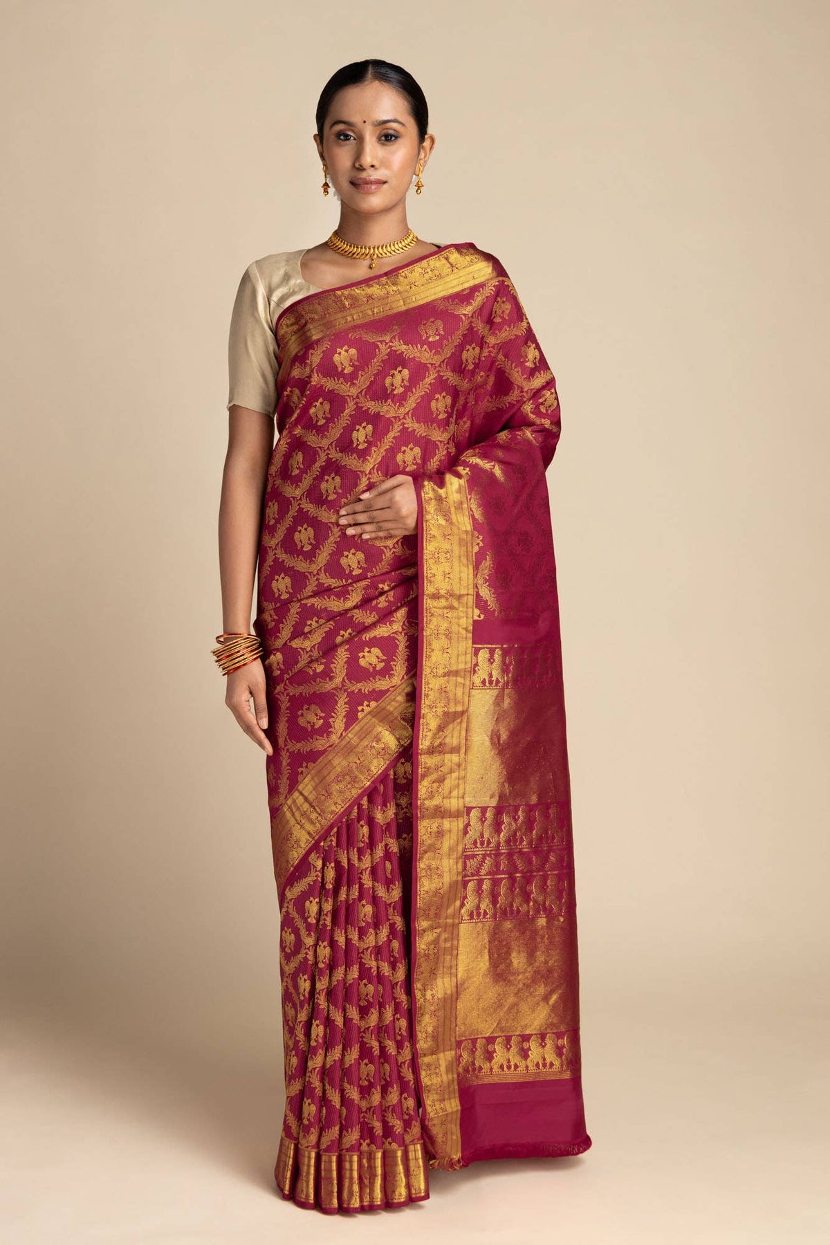 Veeravali-Maroon Kanchipuram Silk Saree