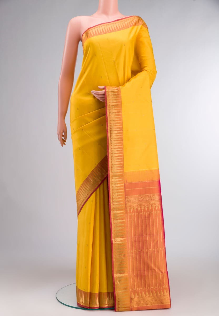 Amara-Mustard Yellow Kanchipuram Silk Saree